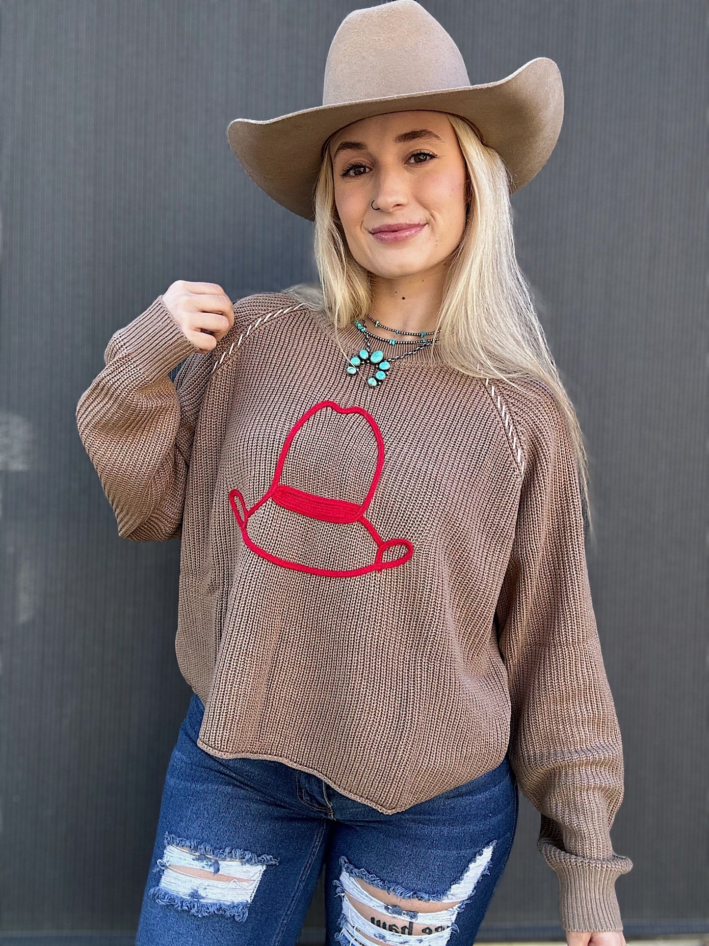 The Stitched Cowboy Hat Sweater