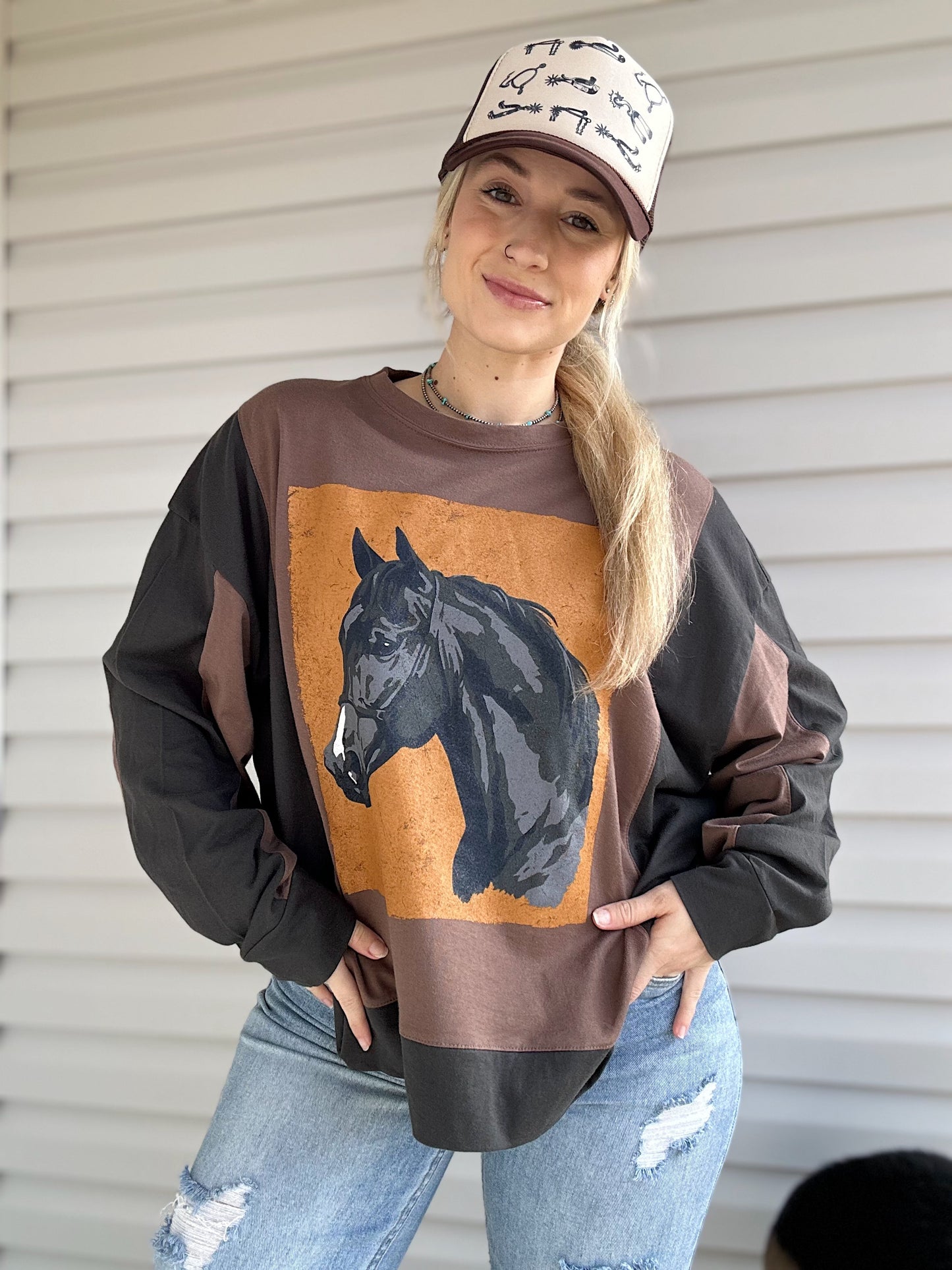 Color Block Horse Top