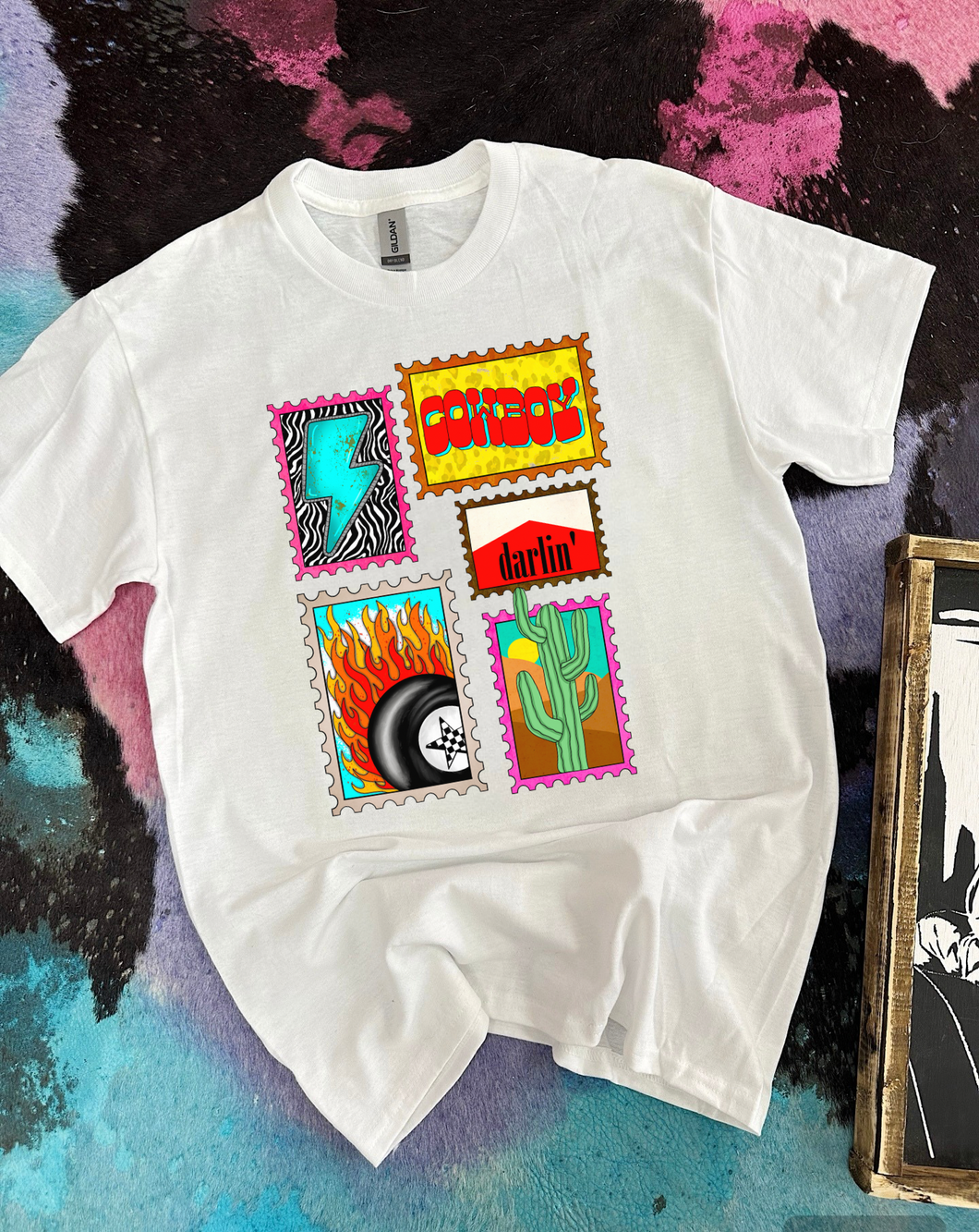 Western Stamp Collage Tee or Crewneck
