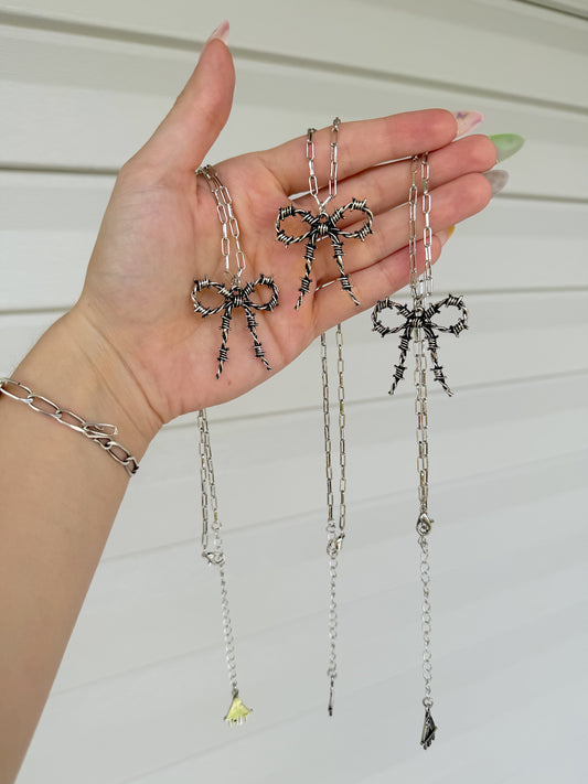Barbed Wire Bow Necklace