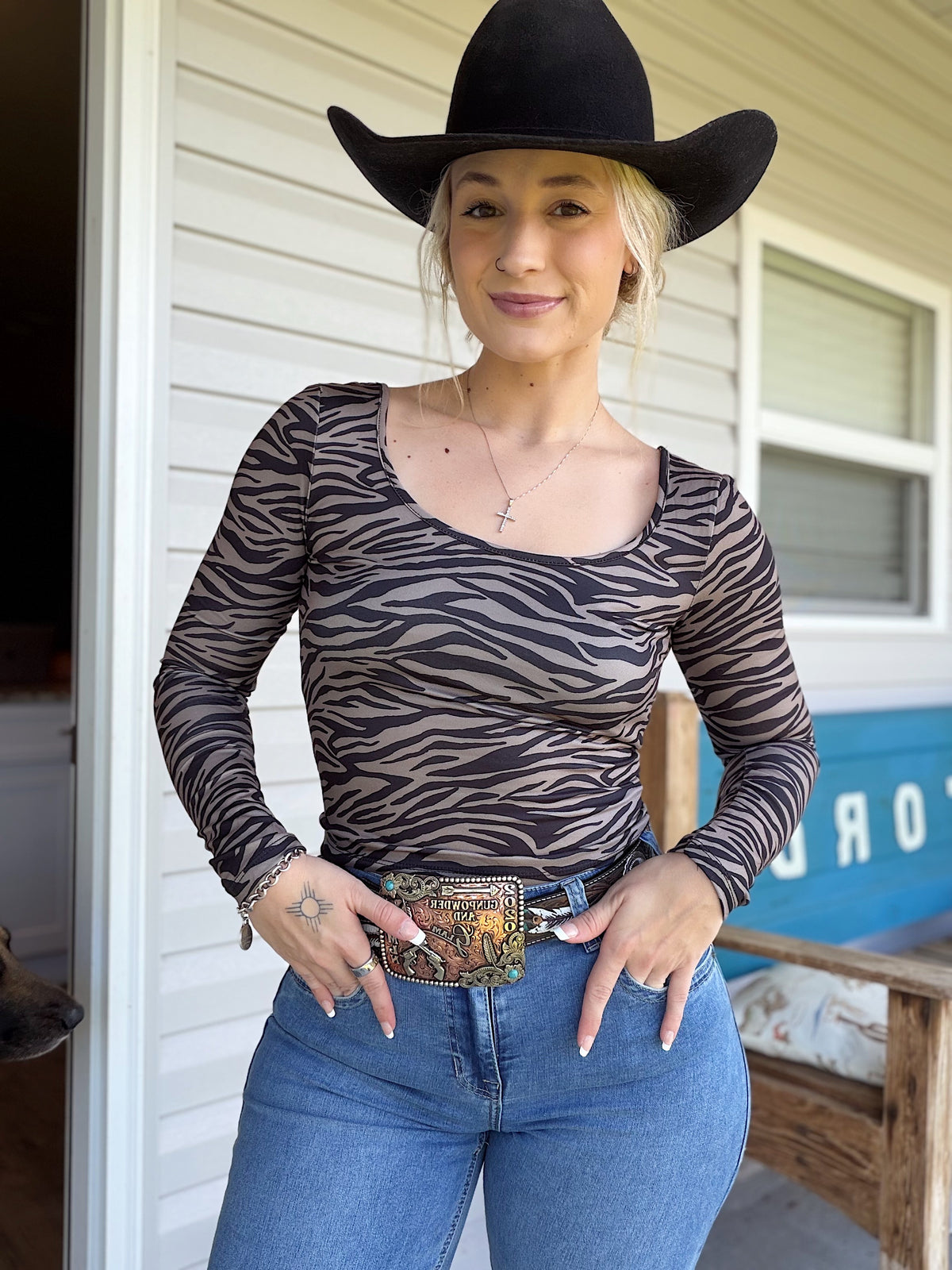 Long Sleeve Zebra Top