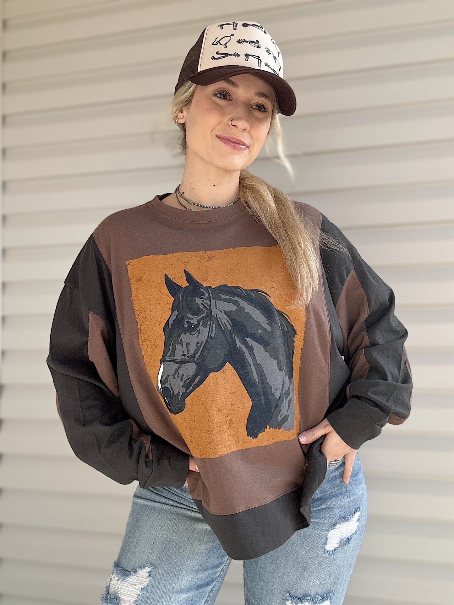Color Block Horse Top