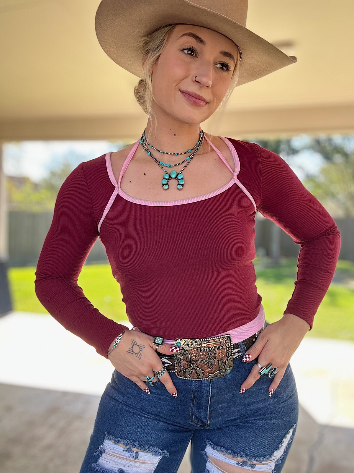 Two Tone Halter Long Sleeve