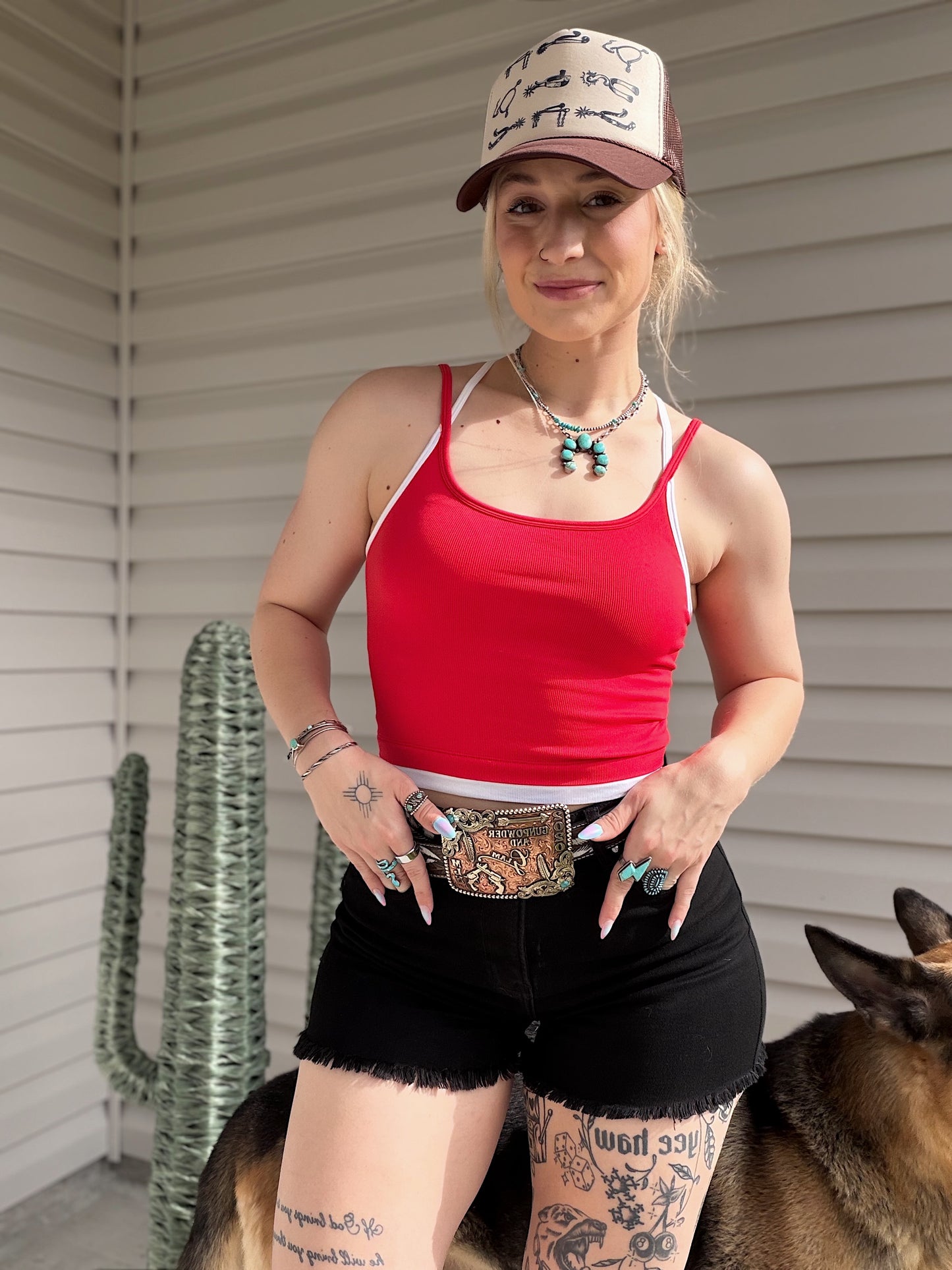 Contrast Layered Tank (Red)