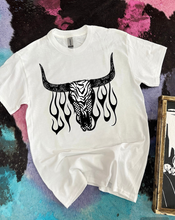 Load image into Gallery viewer, Zebra Bull Skull Tee or Crewneck
