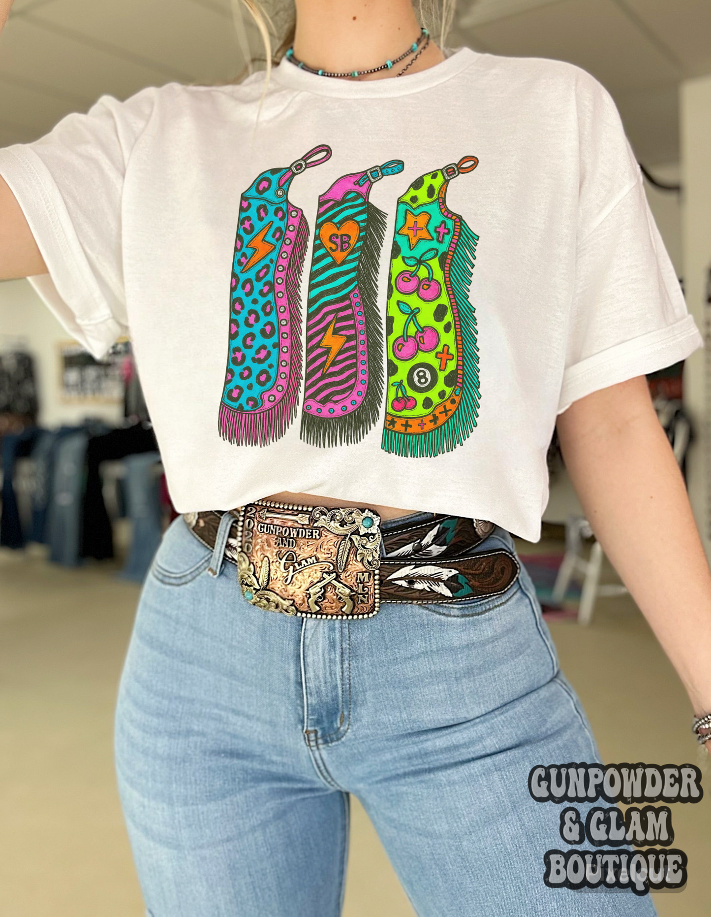 Retro Chaps TEE or CREWNECK