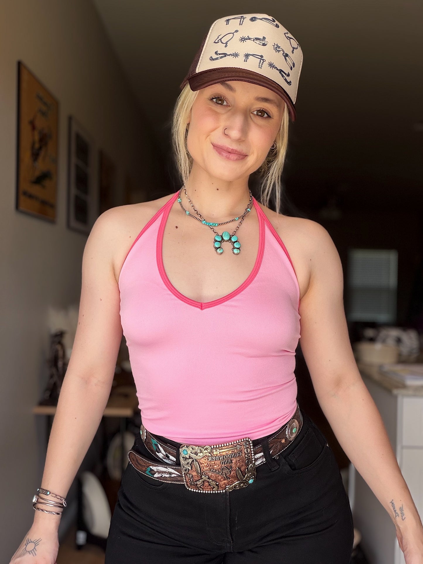 Contrast Halter Top (Pink)