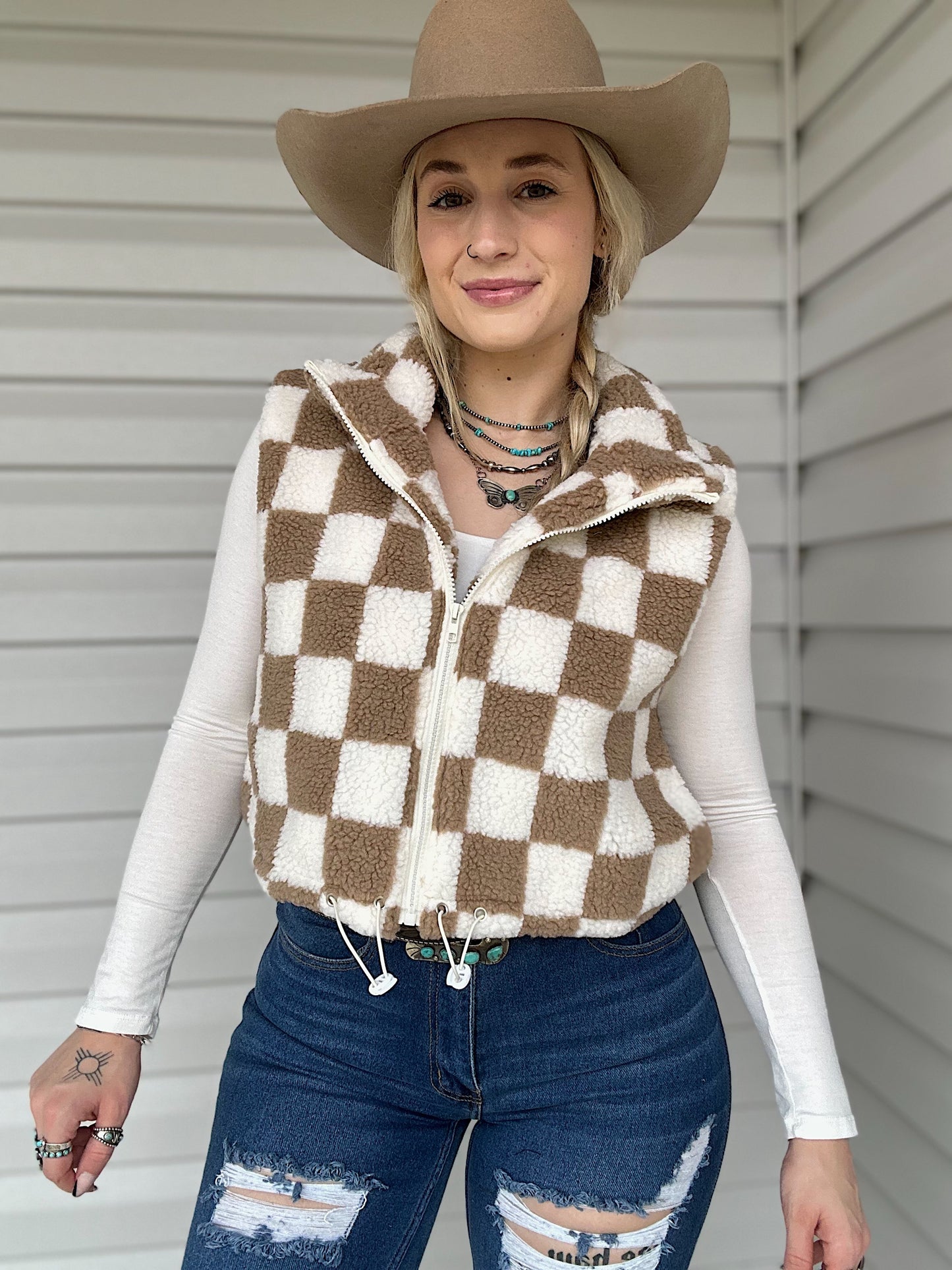 Checkered Sherpa Vest