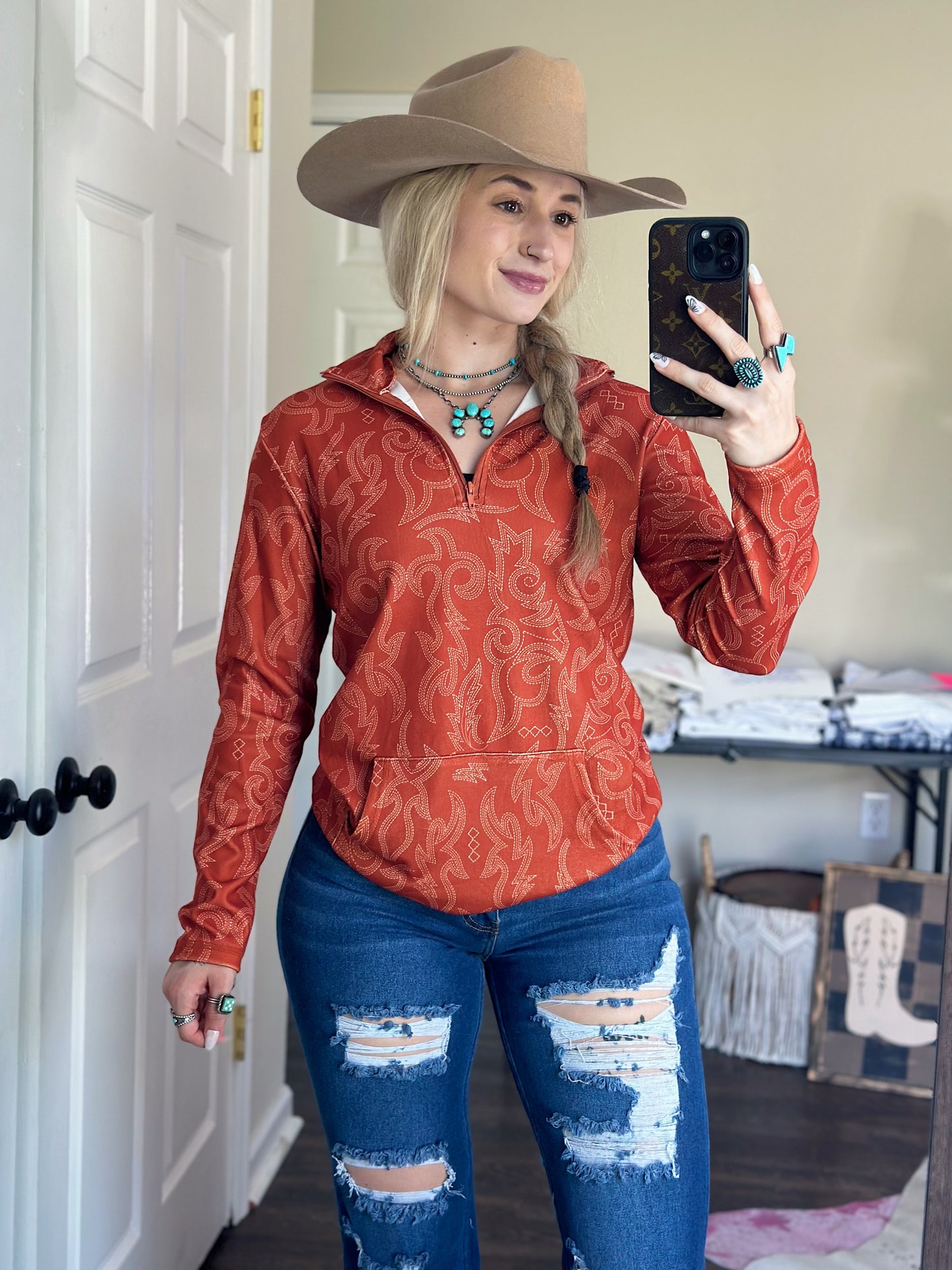 Boot Stitch Quarter Zip (Rust)
