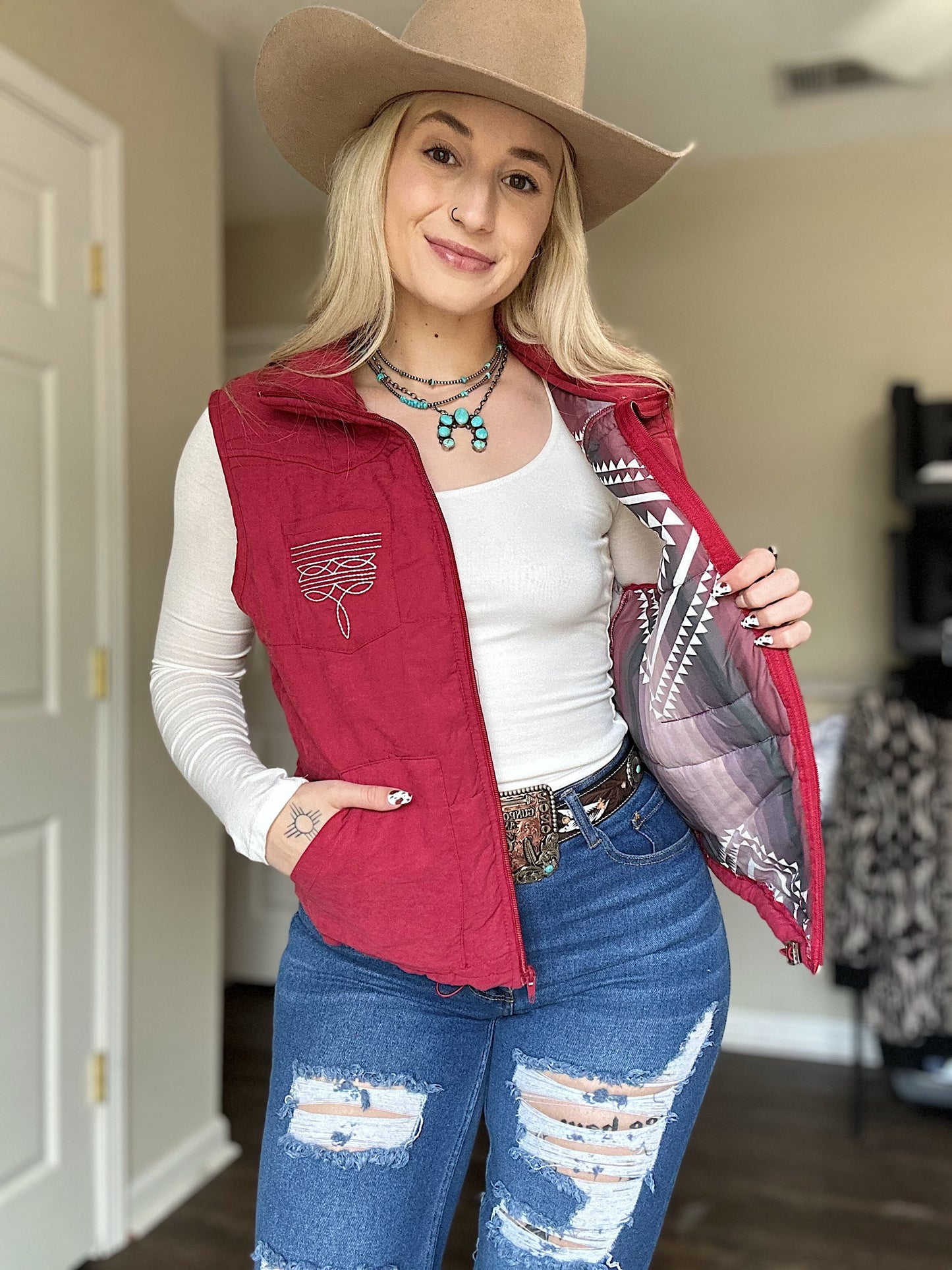 Maroon Boot Stitch Vest