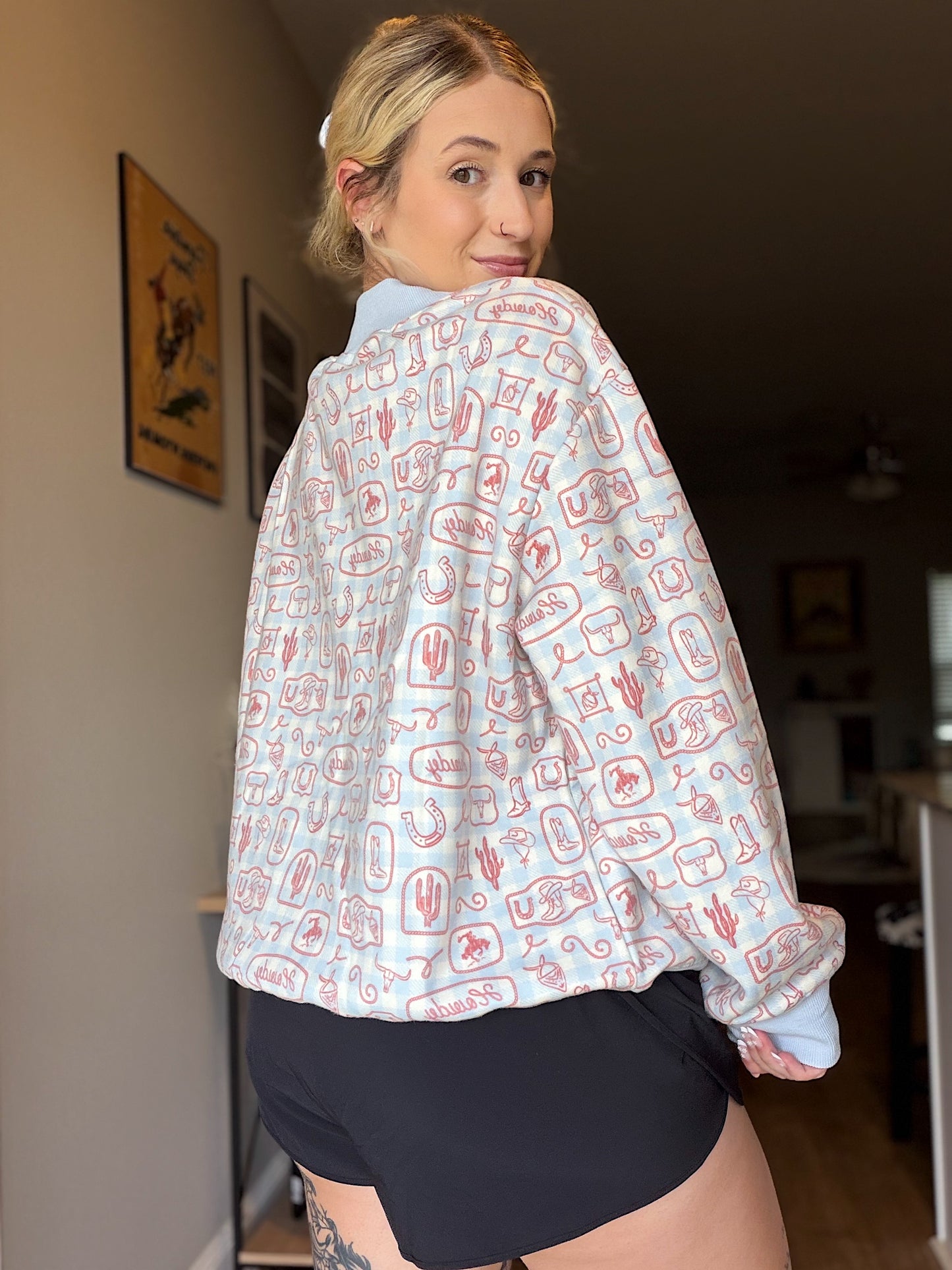 The Giddy Up Gingham Mock Neck Sweatshirt