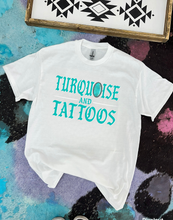 Load image into Gallery viewer, Turquoise &amp; Tattoos tee or crewneck
