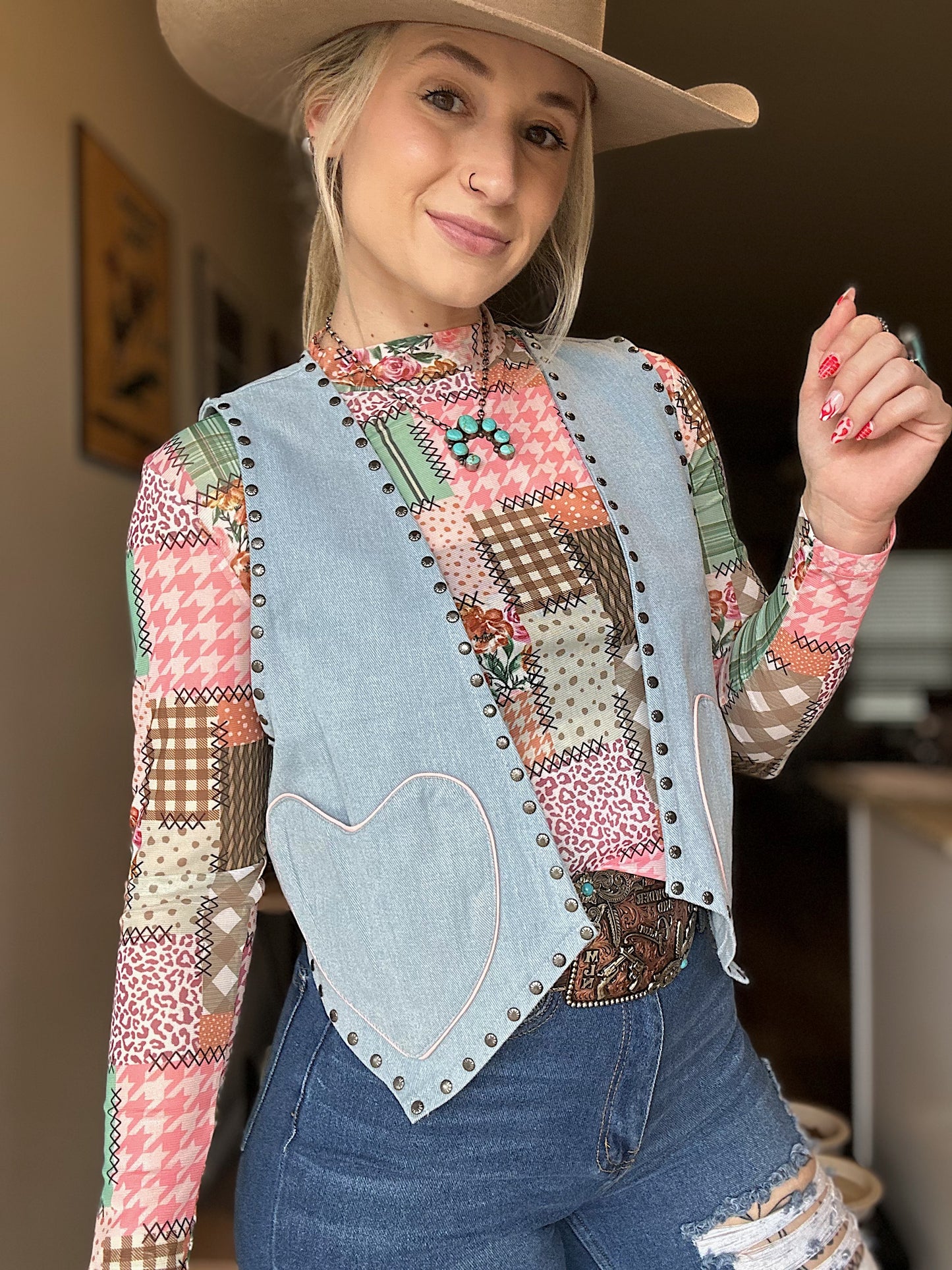 Patchwork Mesh Top