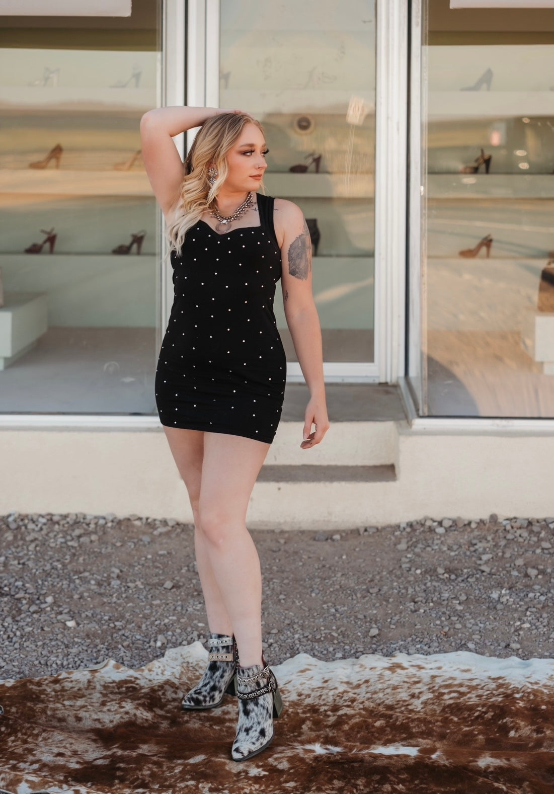 Black Rhinestone Mini Dress