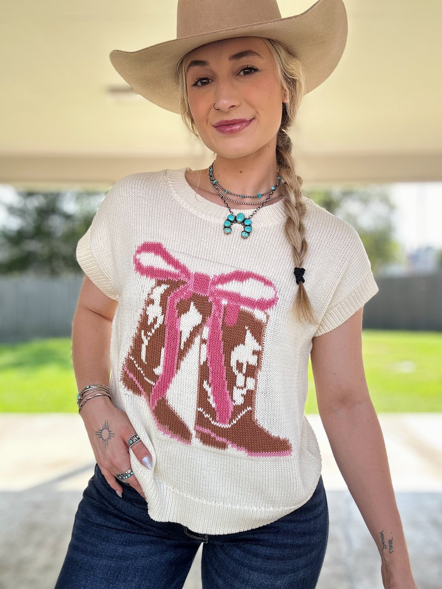 Boots & Bows Sleeveless Sweater