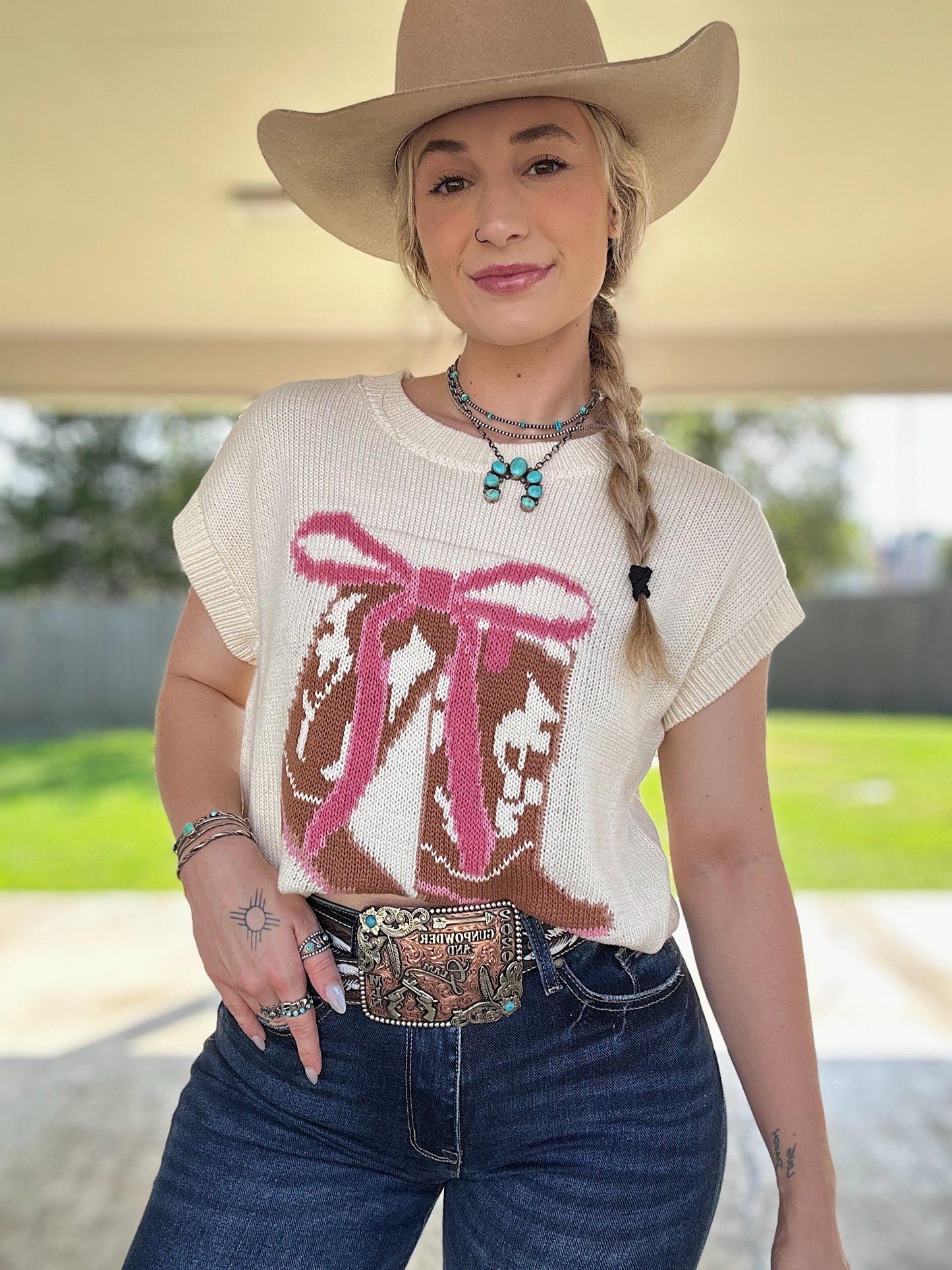 Boots & Bows Sleeveless Sweater