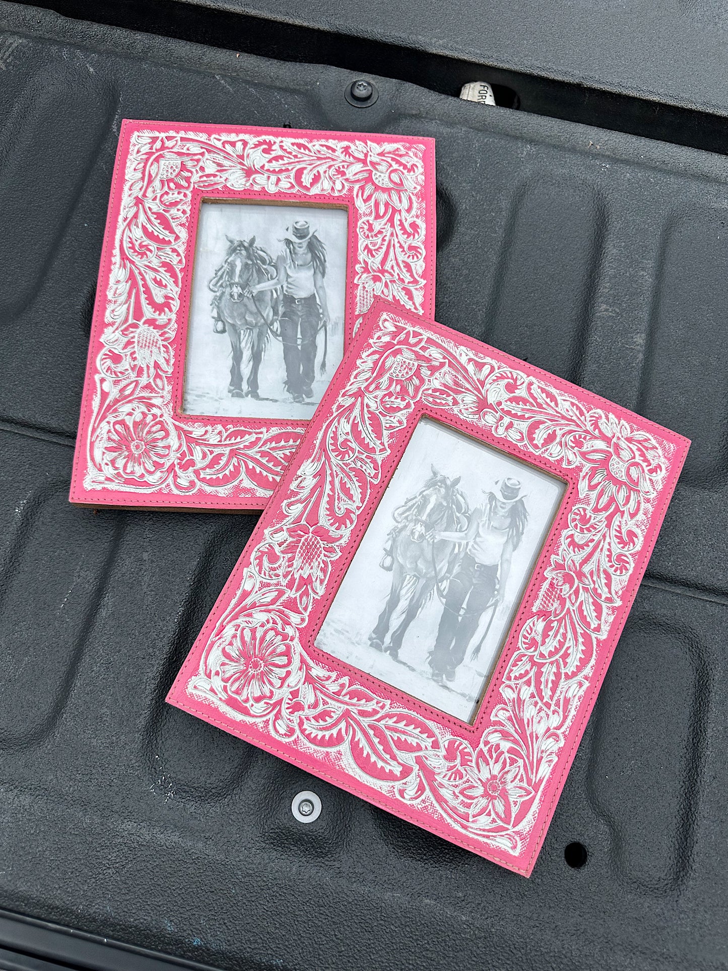 Pink Tooled Leather Picture Frame