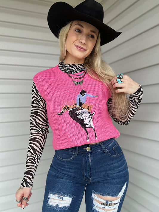 Hot Pink Cowboy Sleeveless Sweater