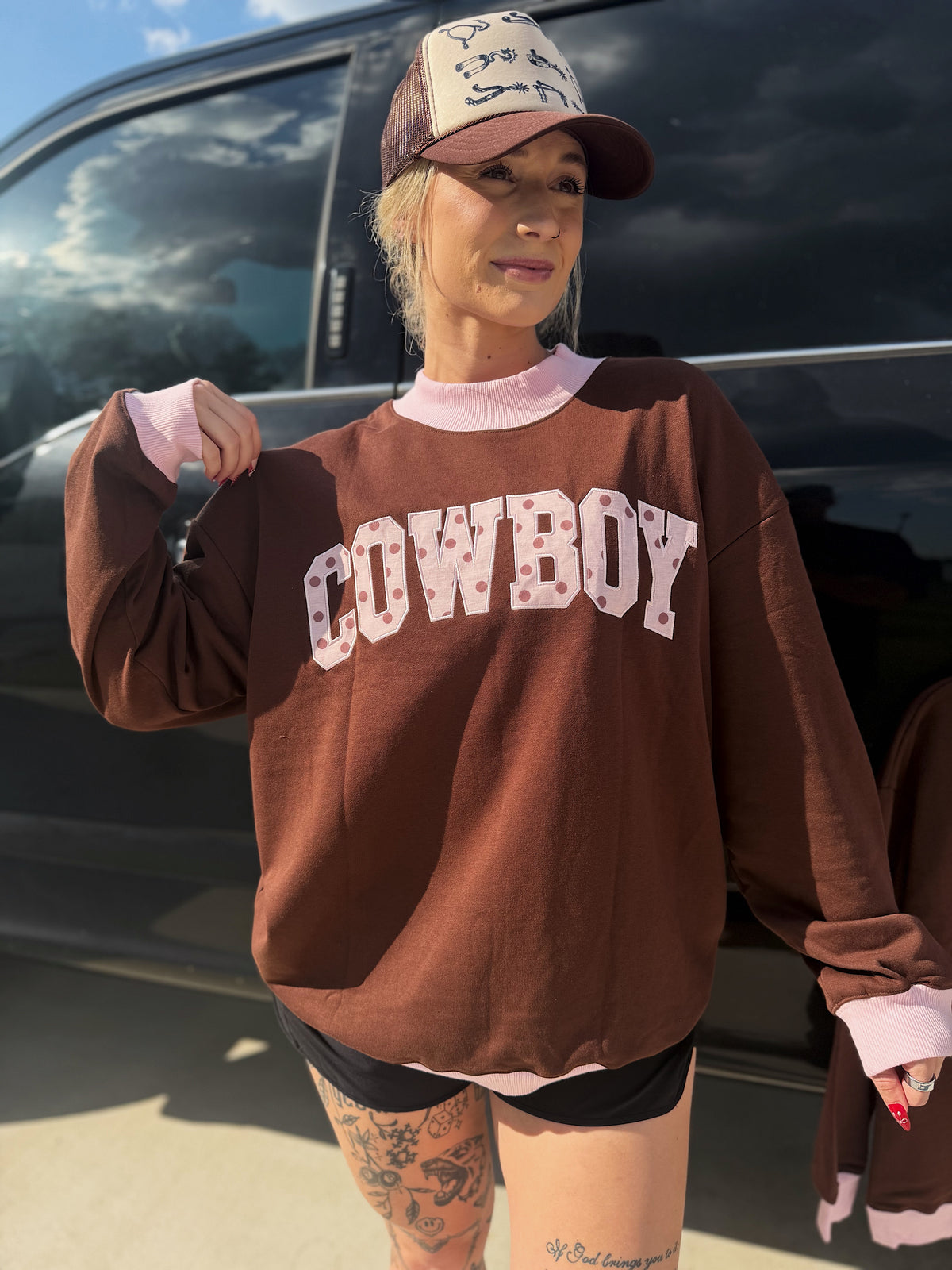 Polka Dot Cowboy Mock Neck Sweatshirt