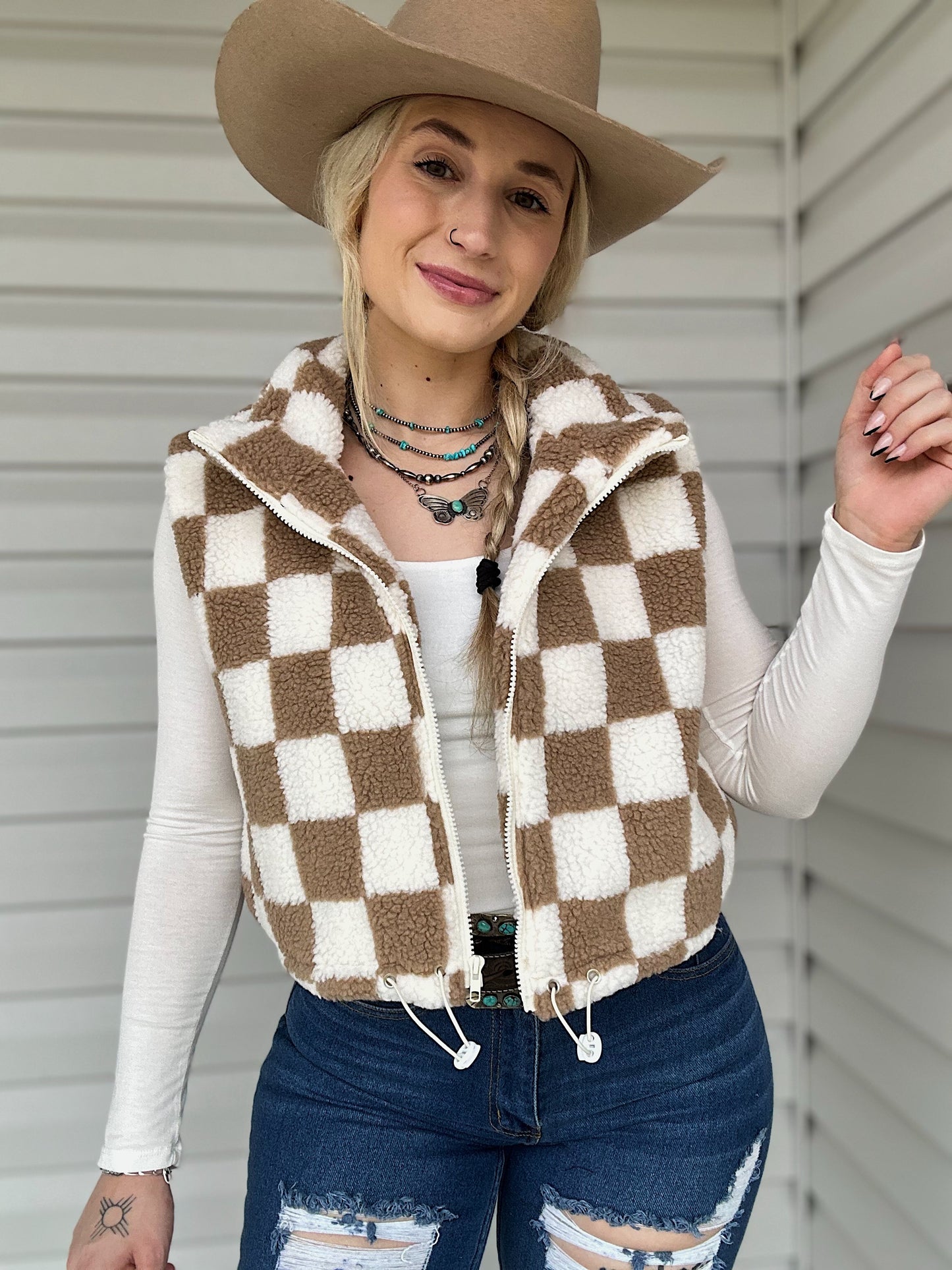 Checkered Sherpa Vest