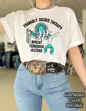 Load image into Gallery viewer, Turquoise &amp; Therapy tee or crewneck
