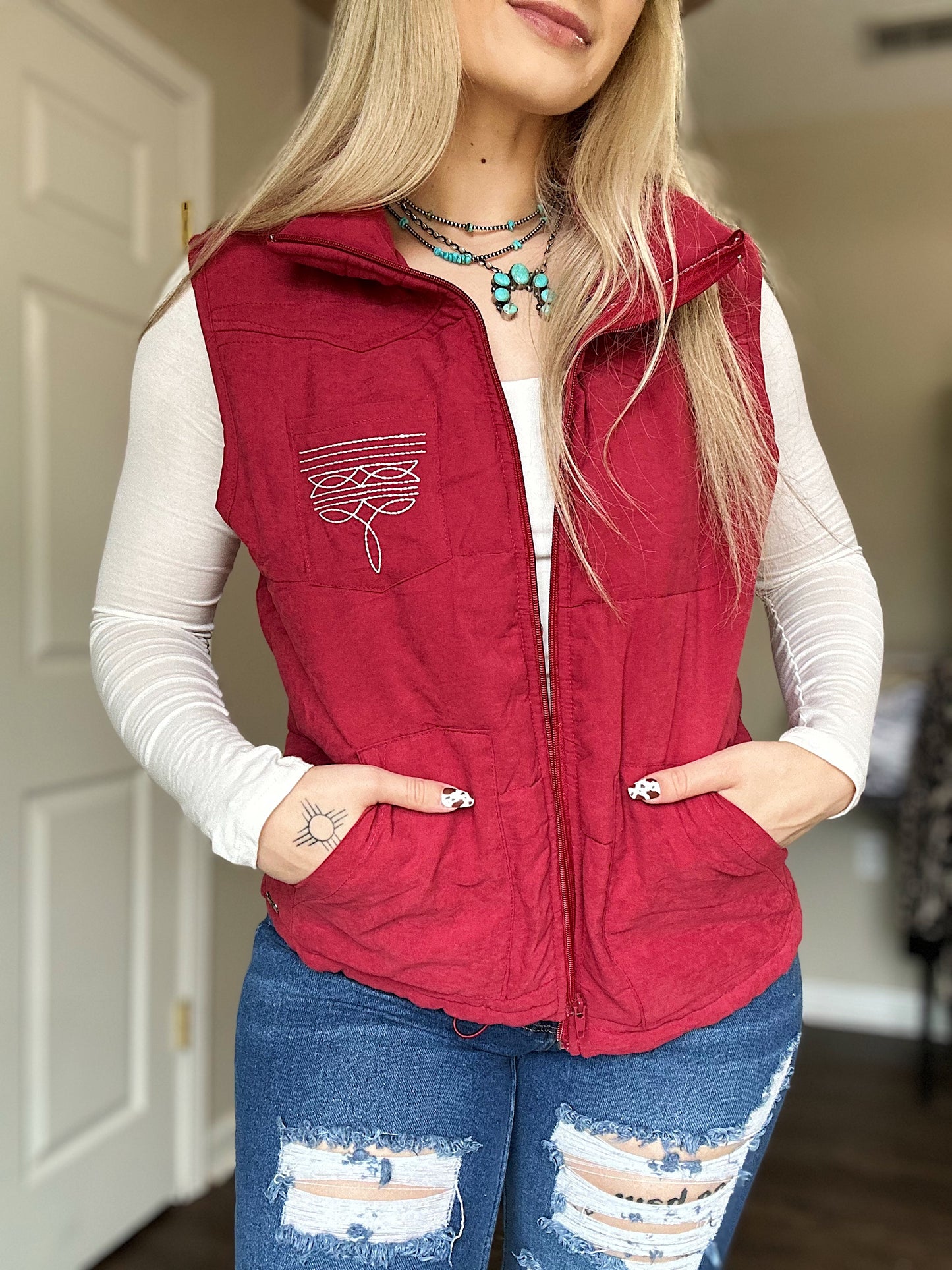 Maroon Boot Stitch Vest