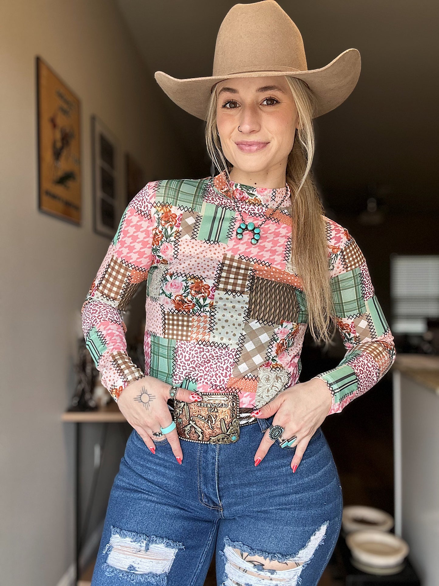 Patchwork Mesh Top