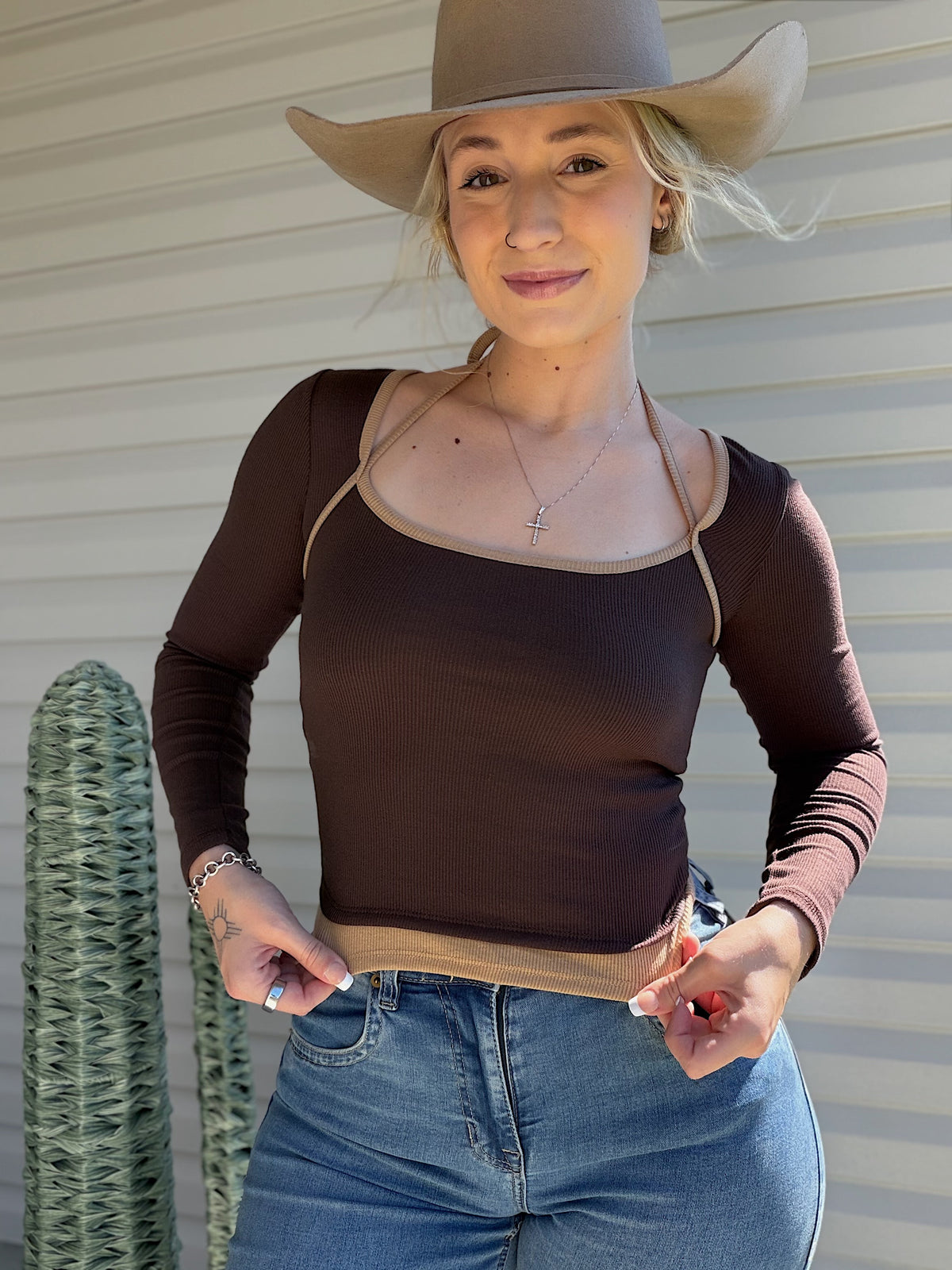 Two Tone Halter Top (Brown & Tan)