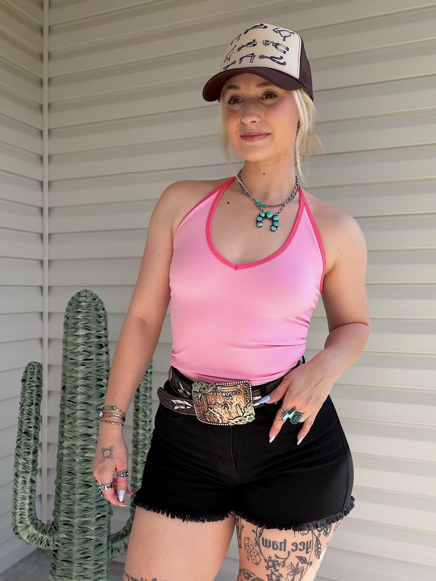 Contrast Halter Top (Pink)