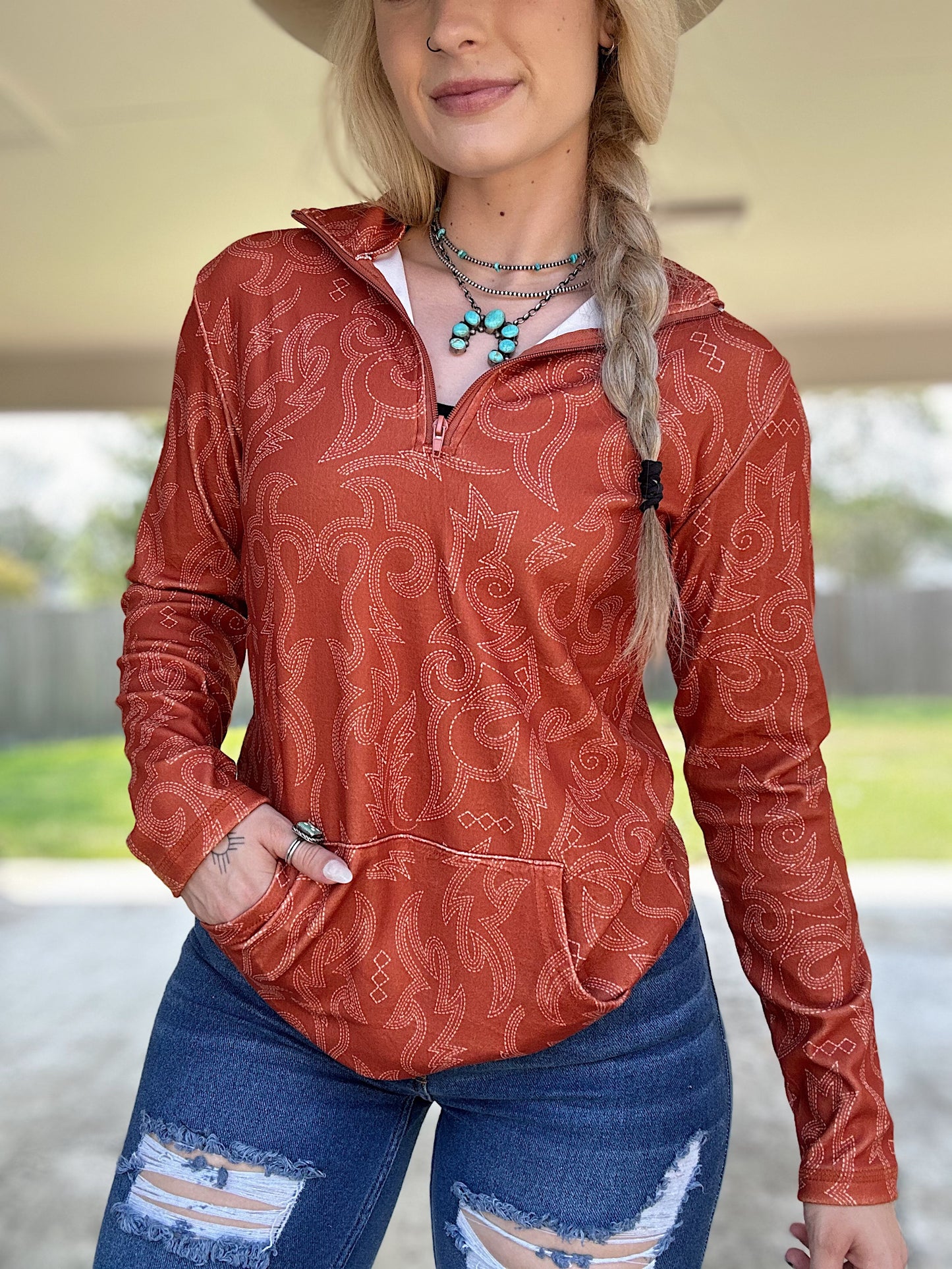 Boot Stitch Quarter Zip (Rust)