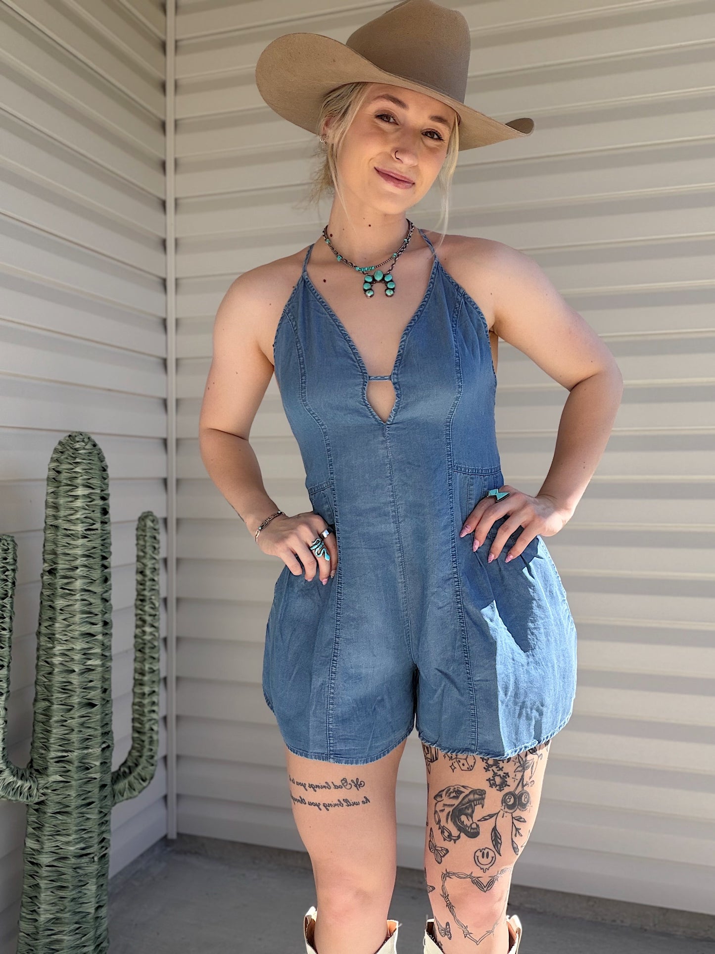 The Denim Romper (Open Back)