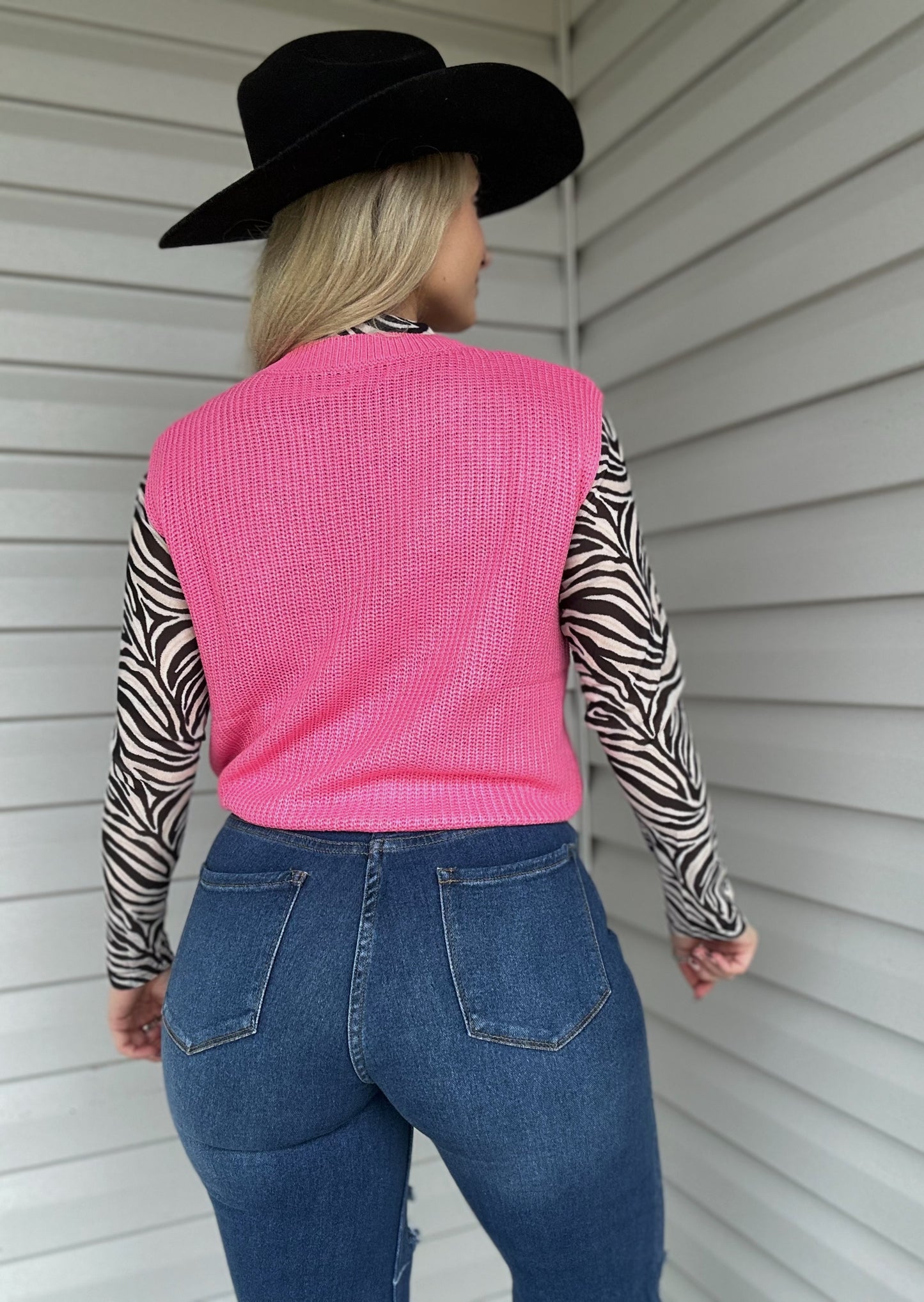 Hot Pink Cowboy Sleeveless Sweater
