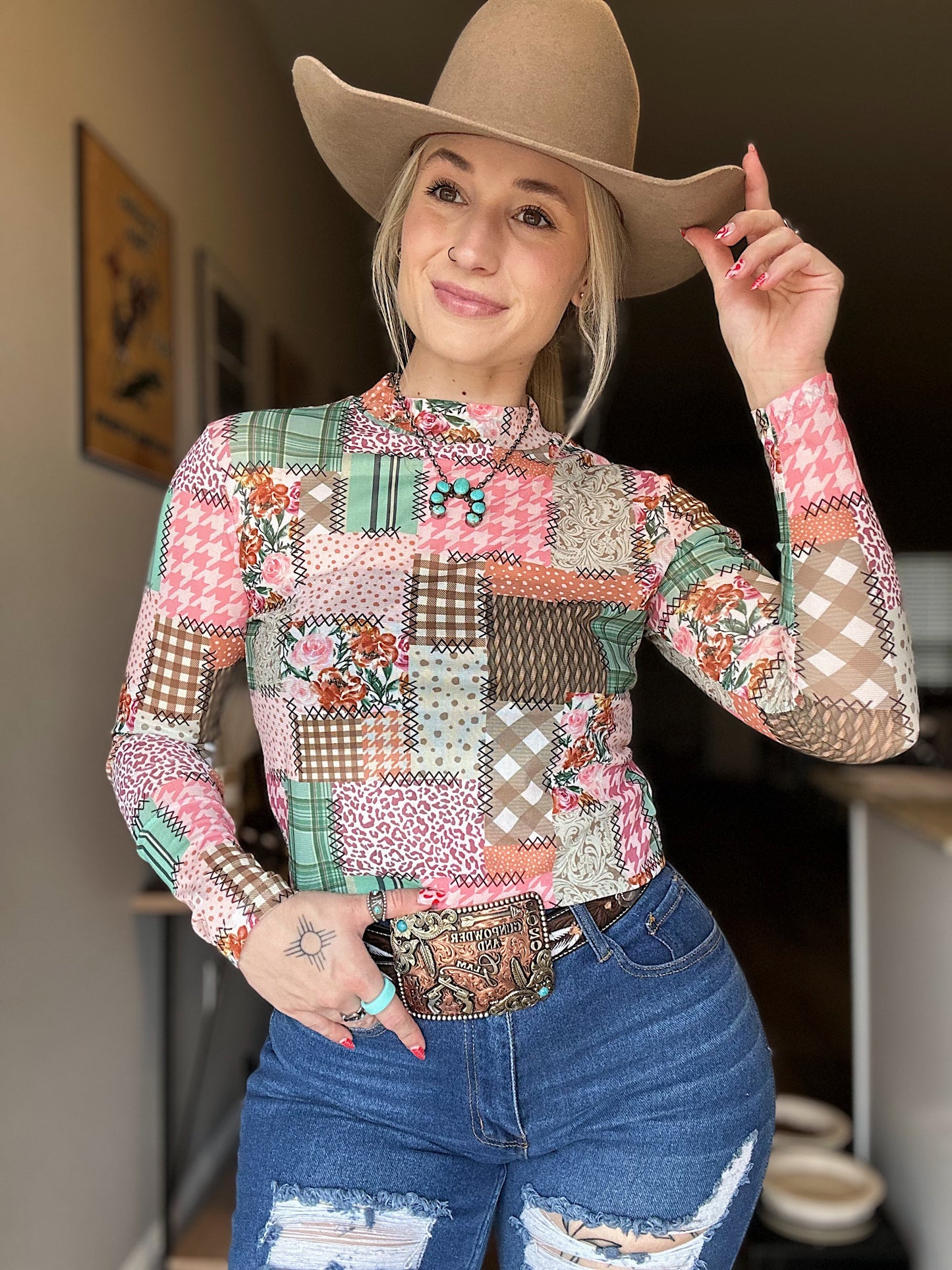 Patchwork Mesh Top
