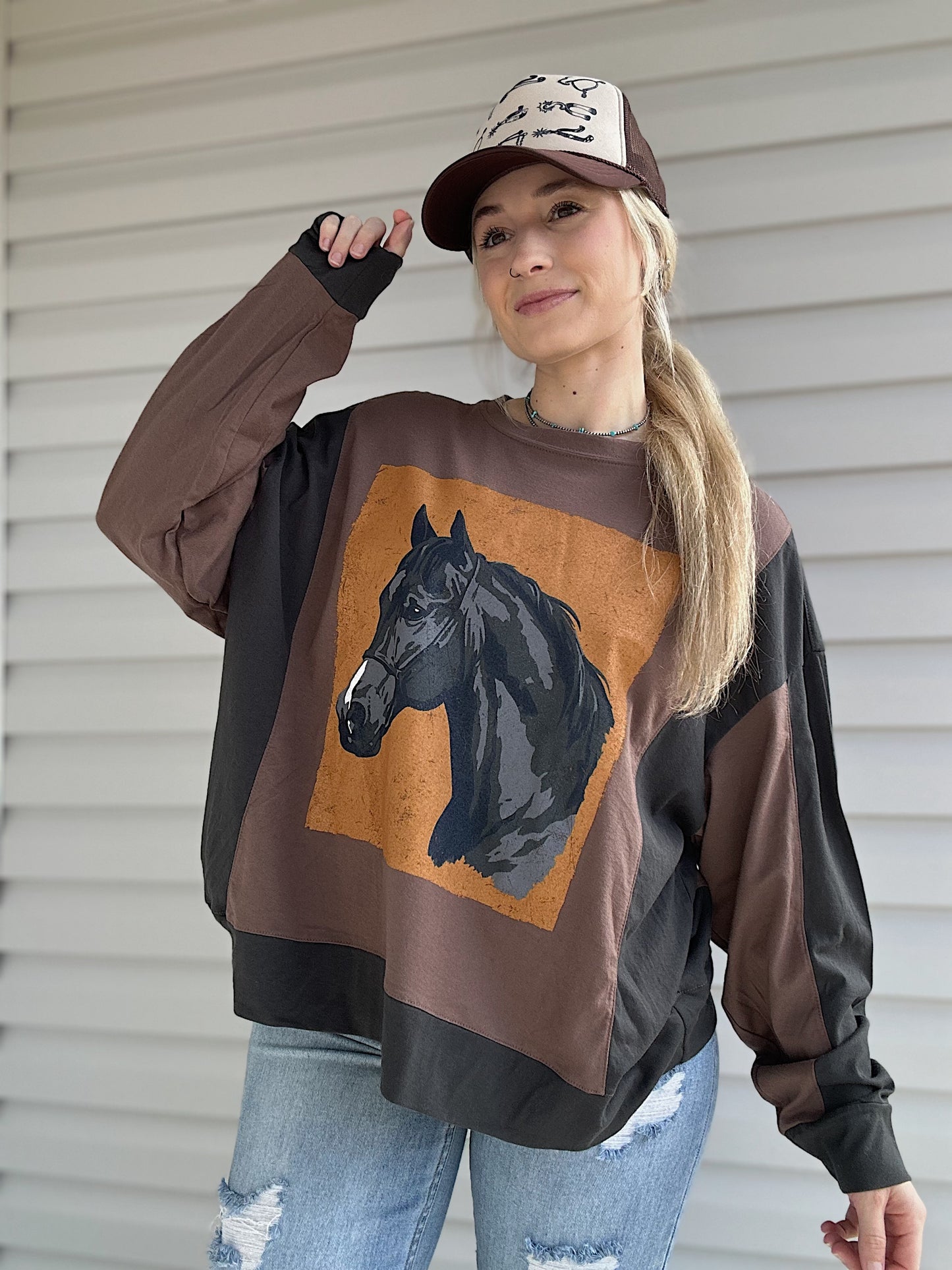 Color Block Horse Top