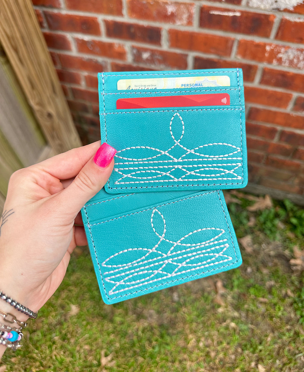 Boot Stitch Card Holder (Turquoise)