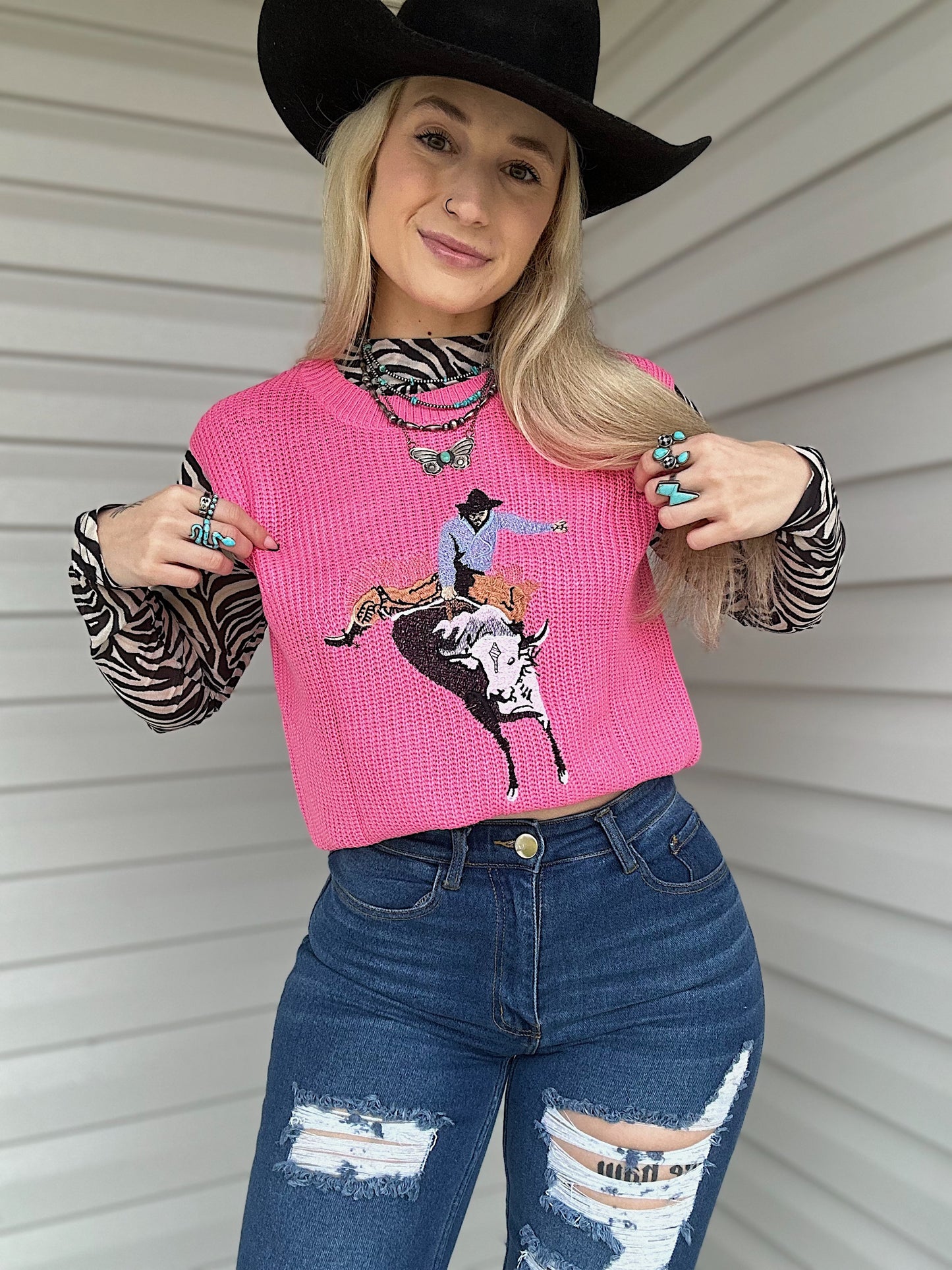 Hot Pink Cowboy Sleeveless Sweater