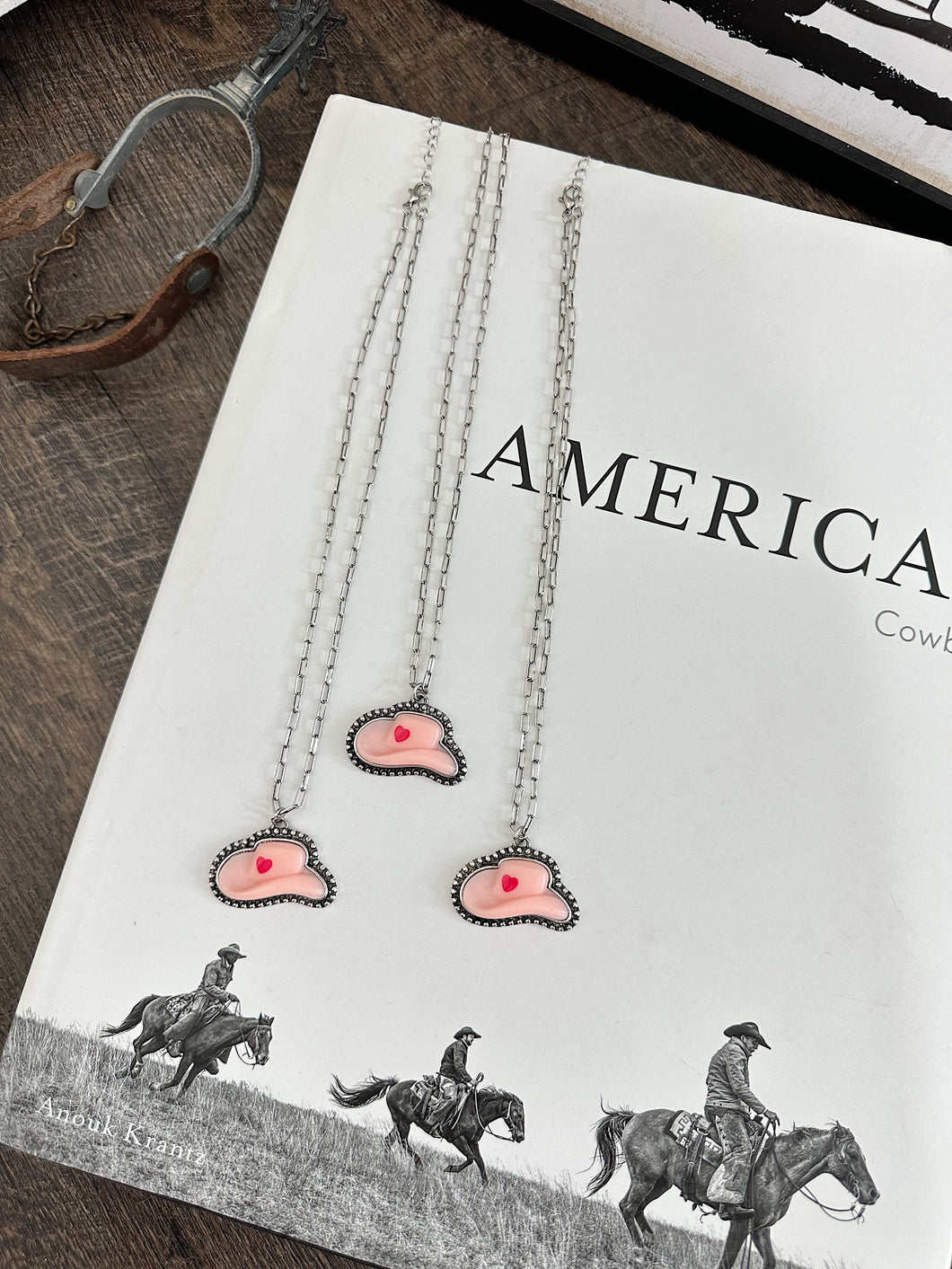 Pink Cowboy Hat Necklace
