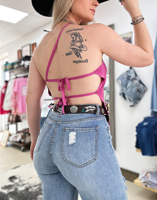 Open Back Tie Tank (Pink)