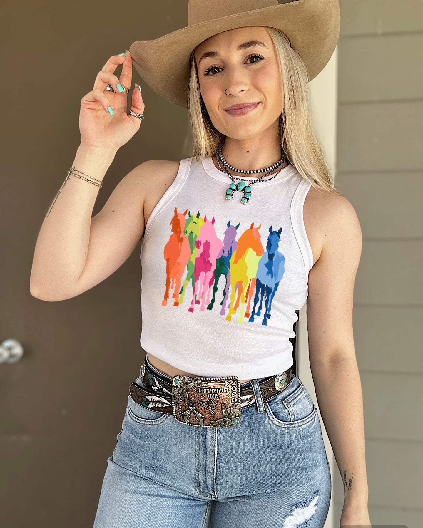 Neon Horses Cropped Tank