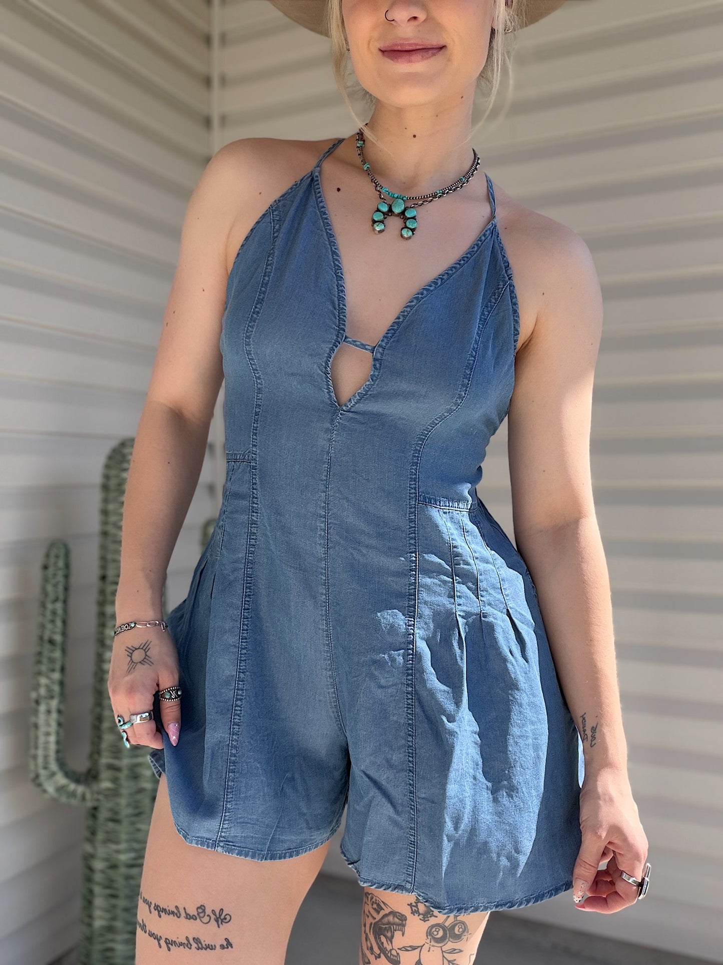 The Denim Romper (Open Back)