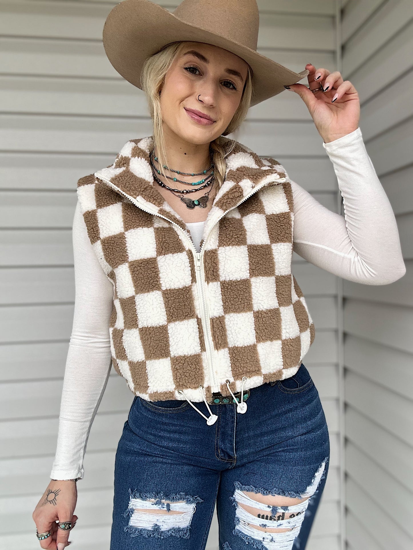 Checkered Sherpa Vest