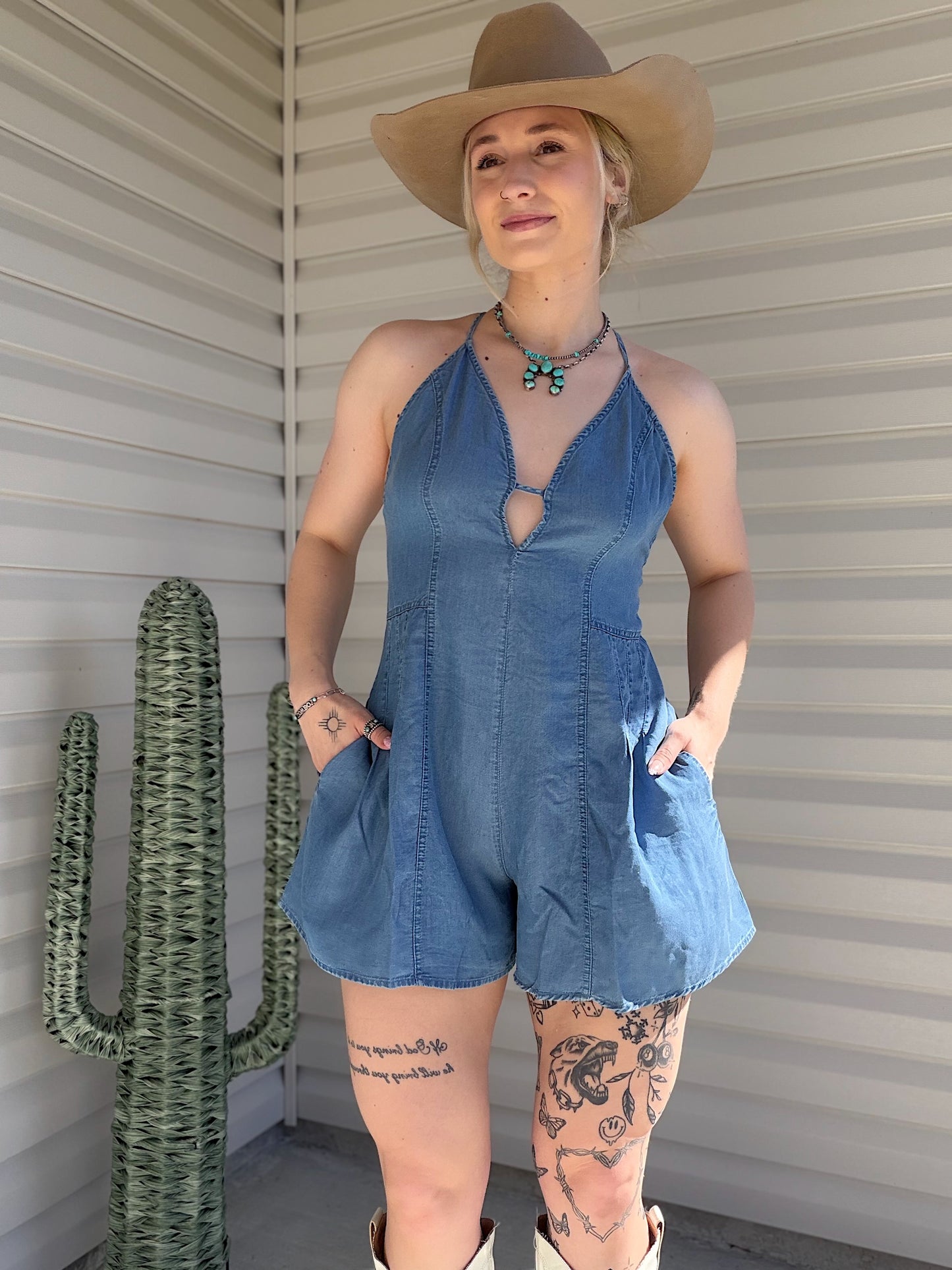 The Denim Romper (Open Back)