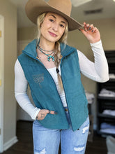 Load image into Gallery viewer, Turquoise Boot Stitch Puffer Vest
