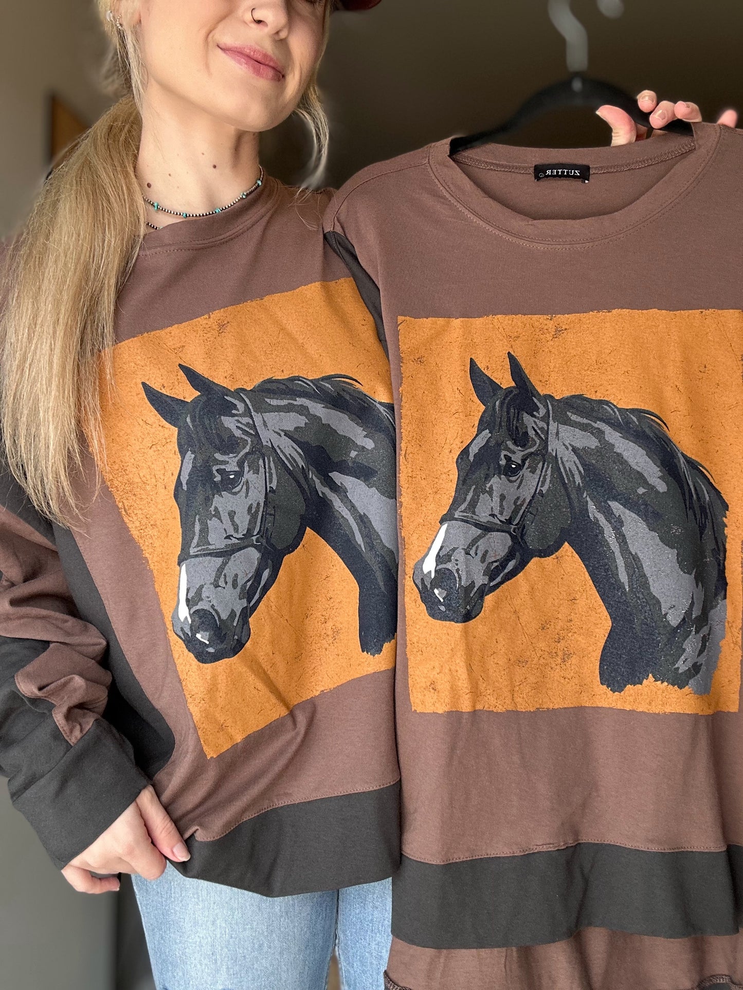 Color Block Horse Top