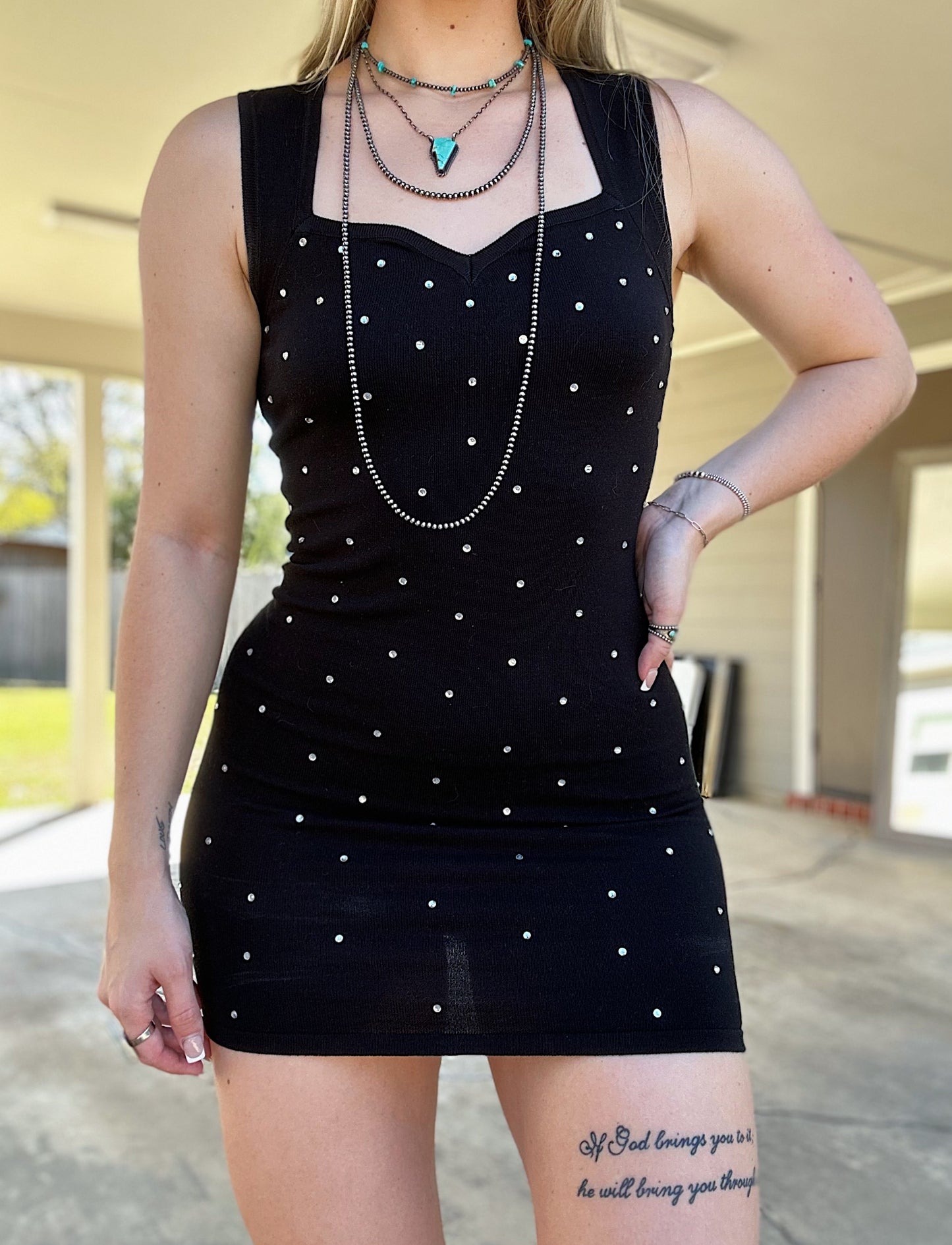 Black Rhinestone Mini Dress