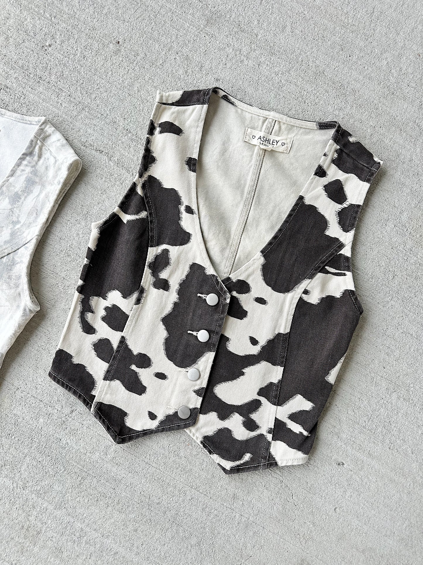 Cow Print Denim Vest