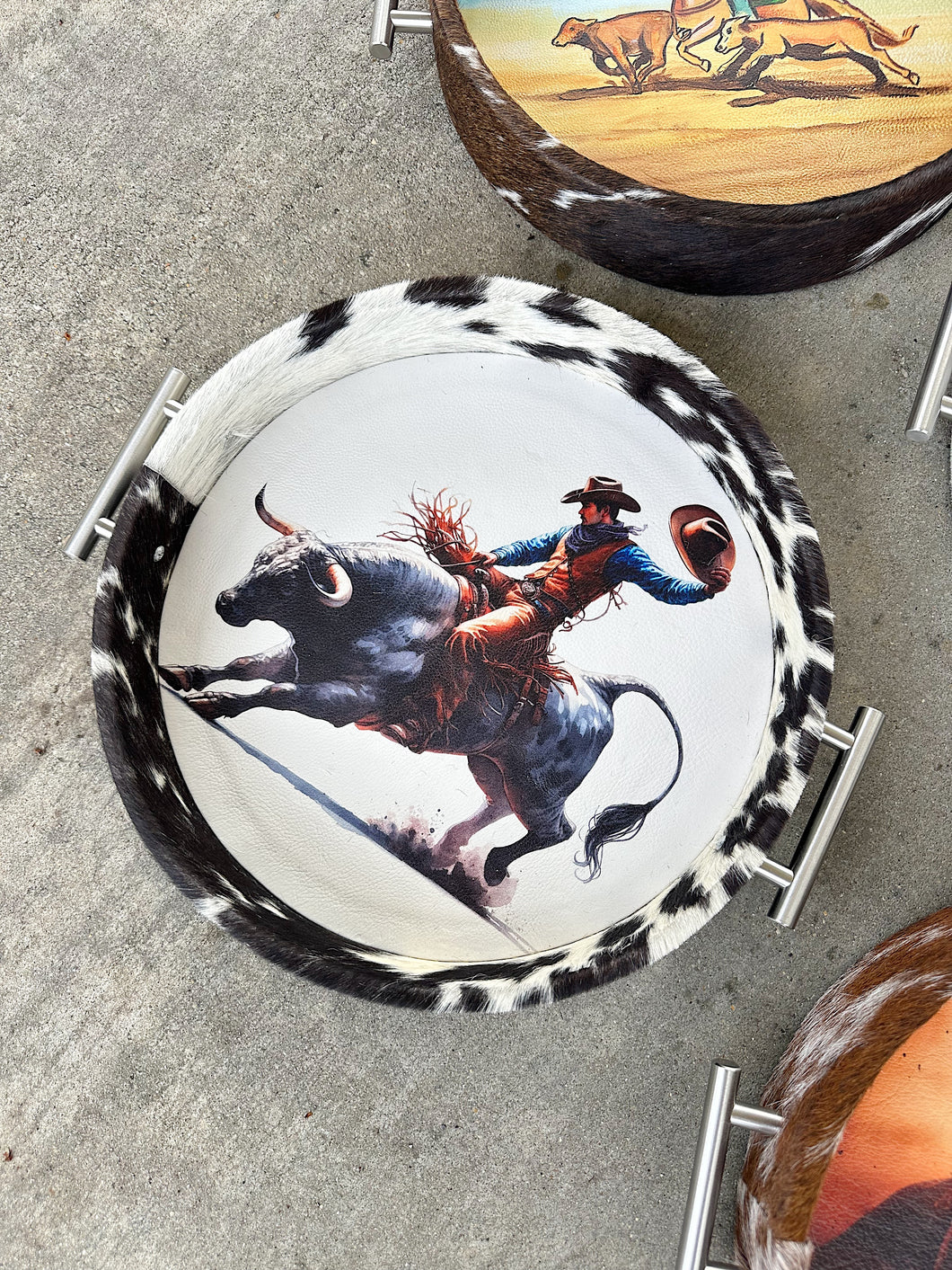 Painted Cowhide Tray - Bull Rider