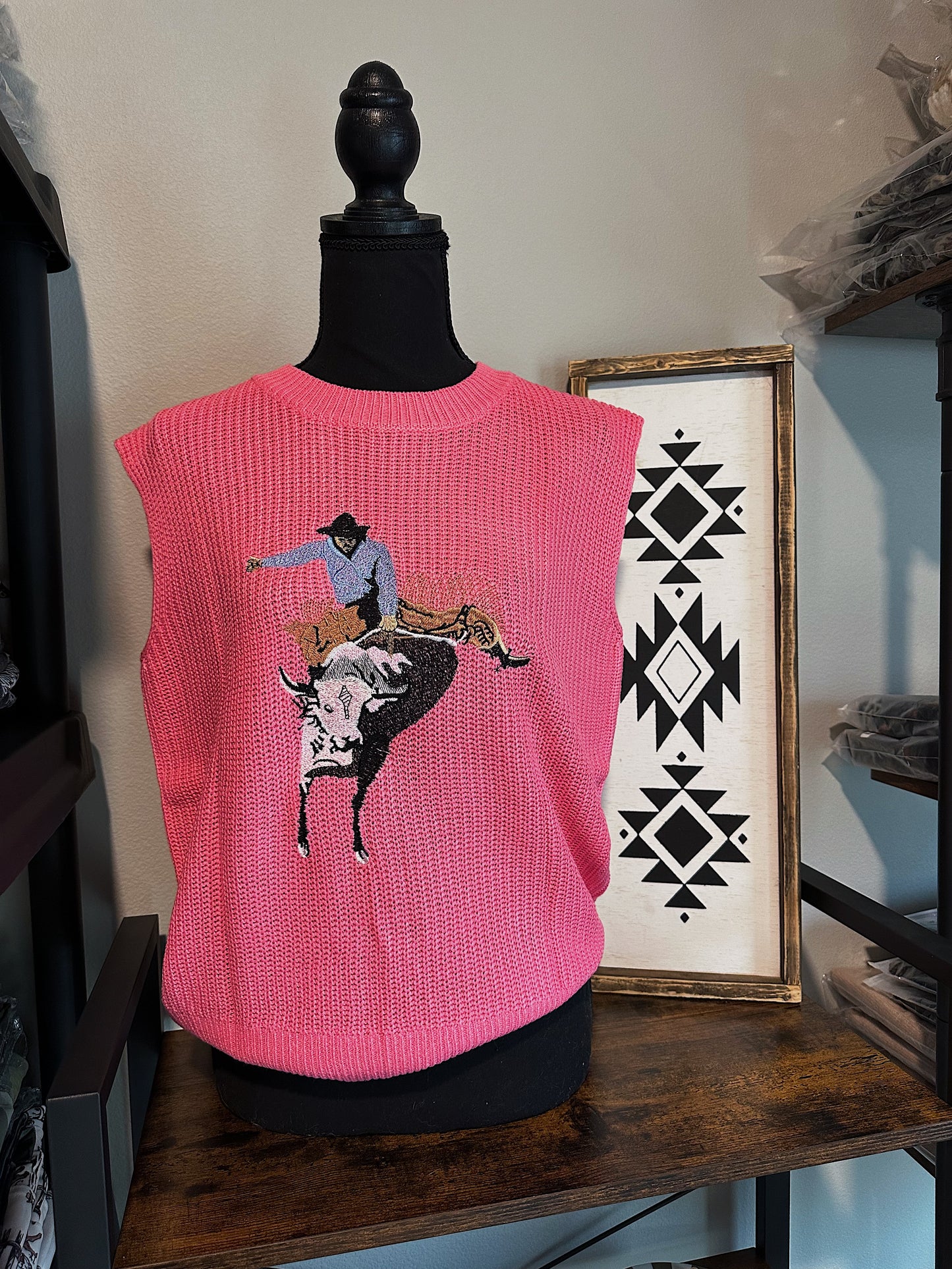 Hot Pink Cowboy Sleeveless Sweater