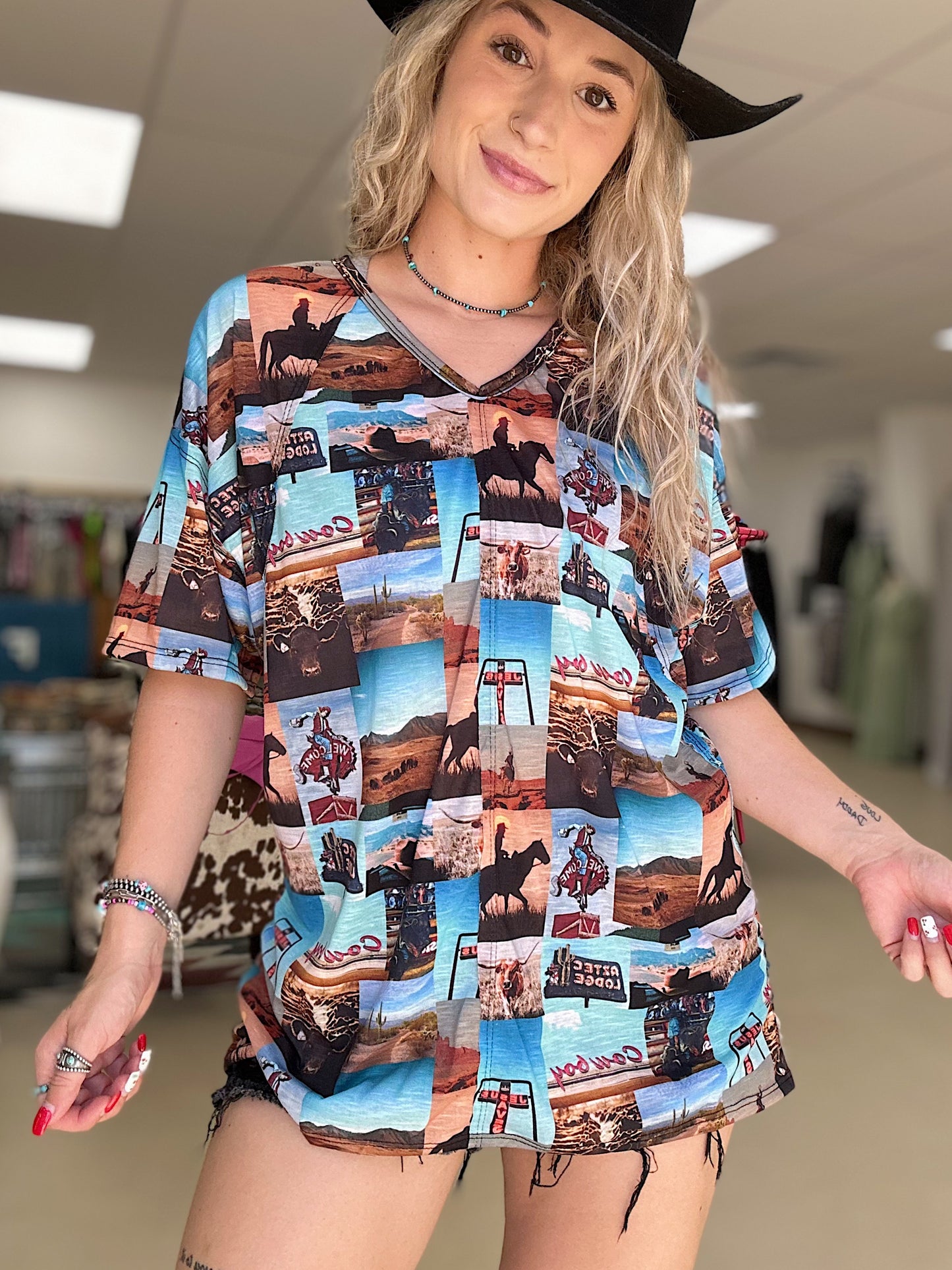 Western Collage Oversized Top
