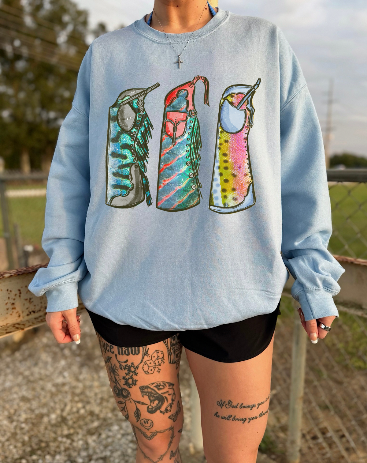 Fishie Print Chaps Crewneck